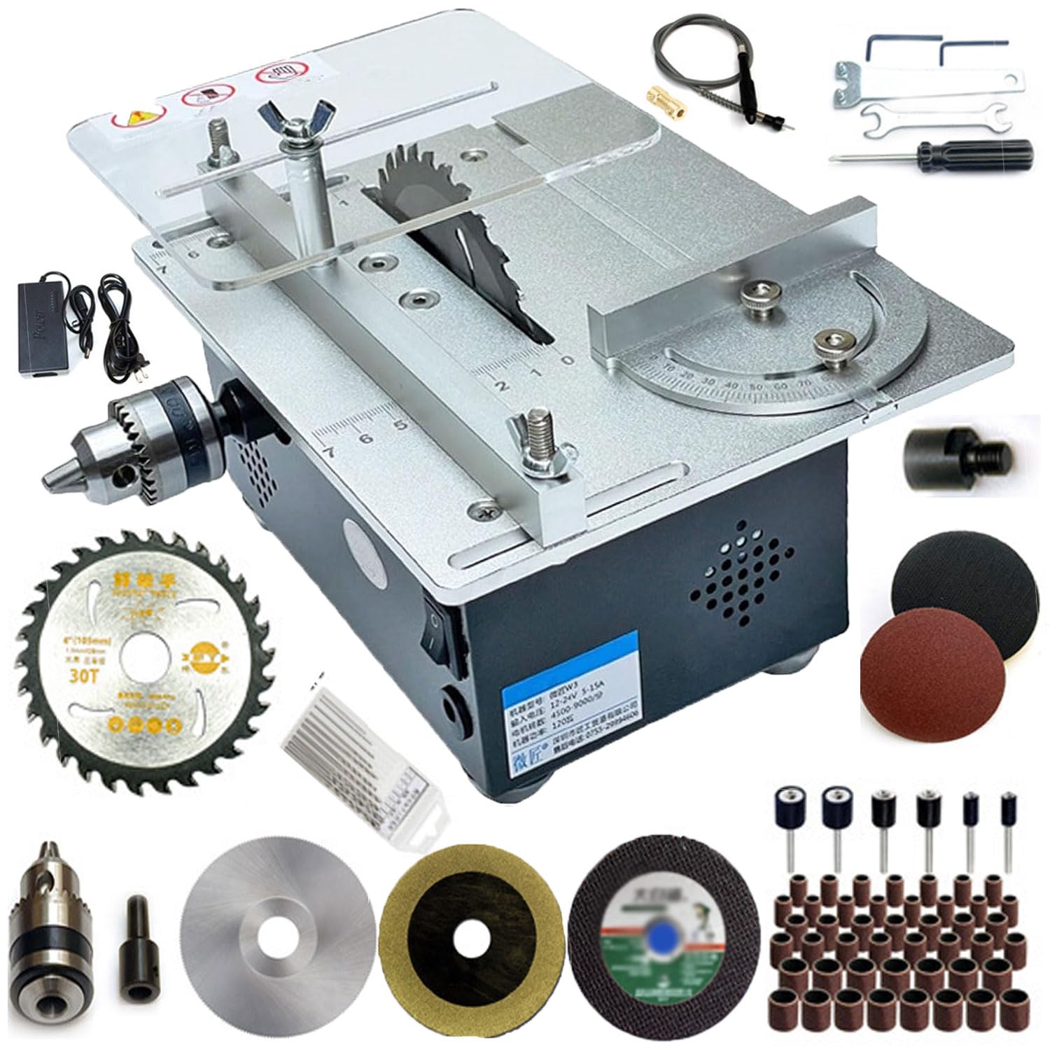 Mini sierra de mesa para carpintería, máquina de corte de bricolaje de 4500 rpm, regla de ángulo de aluminio, corte de ángulo de 0 a 90, 7 velocidades ajustables, amoladora pulidora eléctrica, para