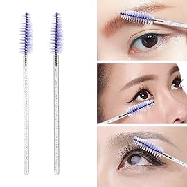 100 Pcs Disposable Mascara Wands, Lash Brushes with Container, Crystal Eyebrow Spoolies Brush for Eyelash Extensions (Purple)