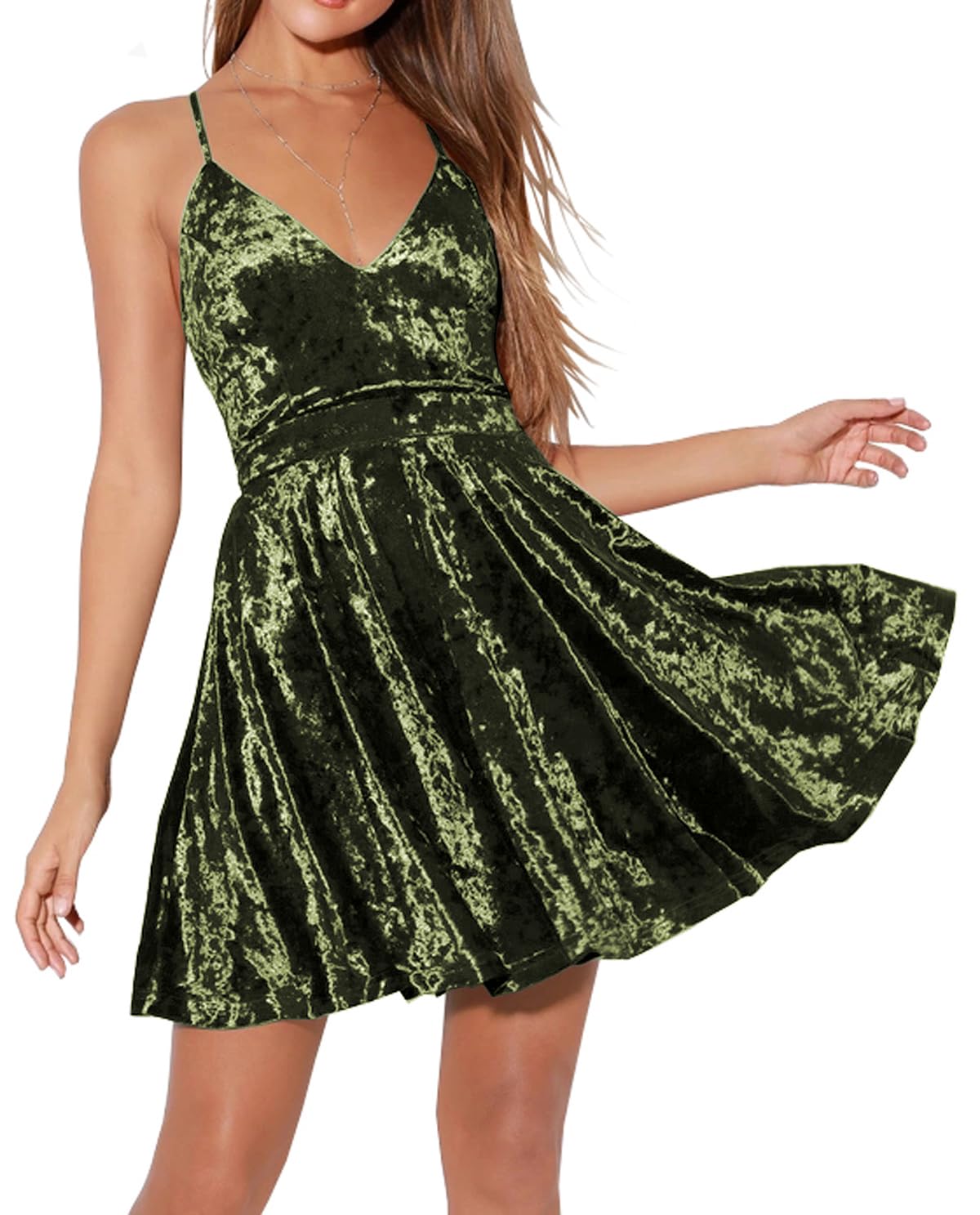 R.Vivimos Women's Crushed Velvet Swing Skater Mini Dress