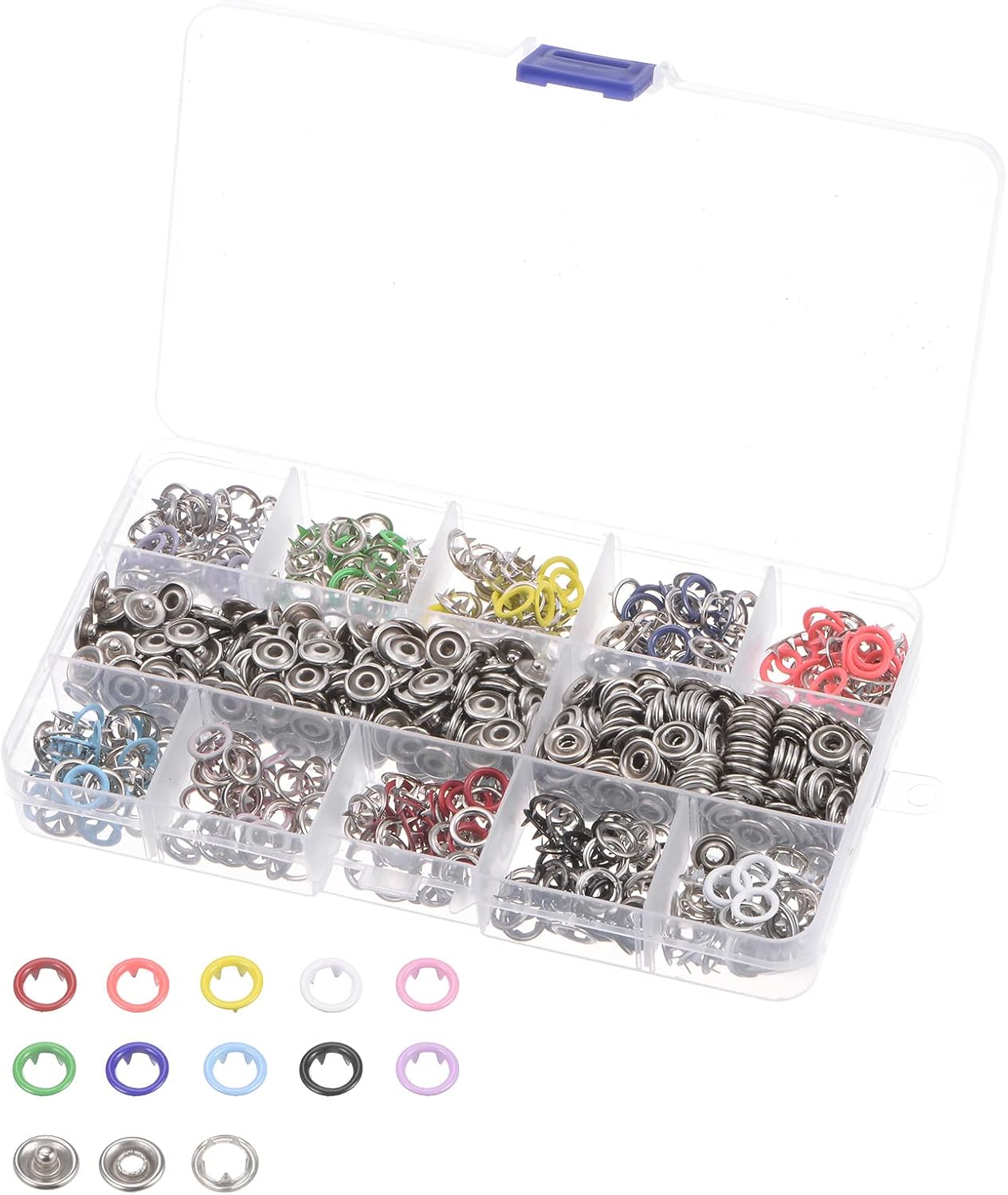 uxcell 200 Sets Metal Snaps Buttons Kit 10 Colors 9.5mm 0.37 Inch Hollow Snaps Metal