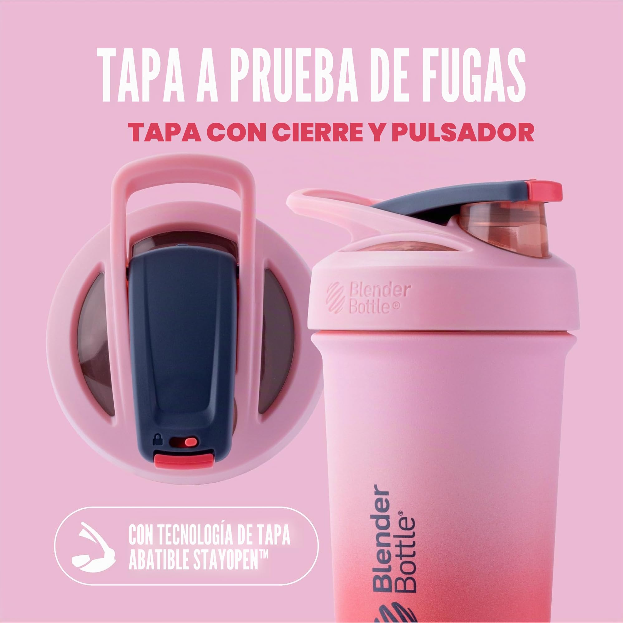 BlenderBottle Strada Sleek Shaker Cup - Botella de agua aislada de acero inoxidable con batidor de alambre, 710 ml, flamenco degradado