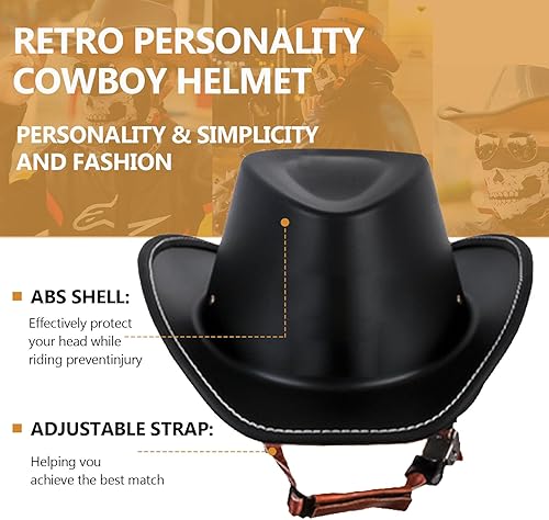 Miniatura 4 de Casco de motocicleta retro, casco de vaquero occidental con cara abierta, casco de motocicleta aprobado por DOT, unisex-adulto, con hebilla de