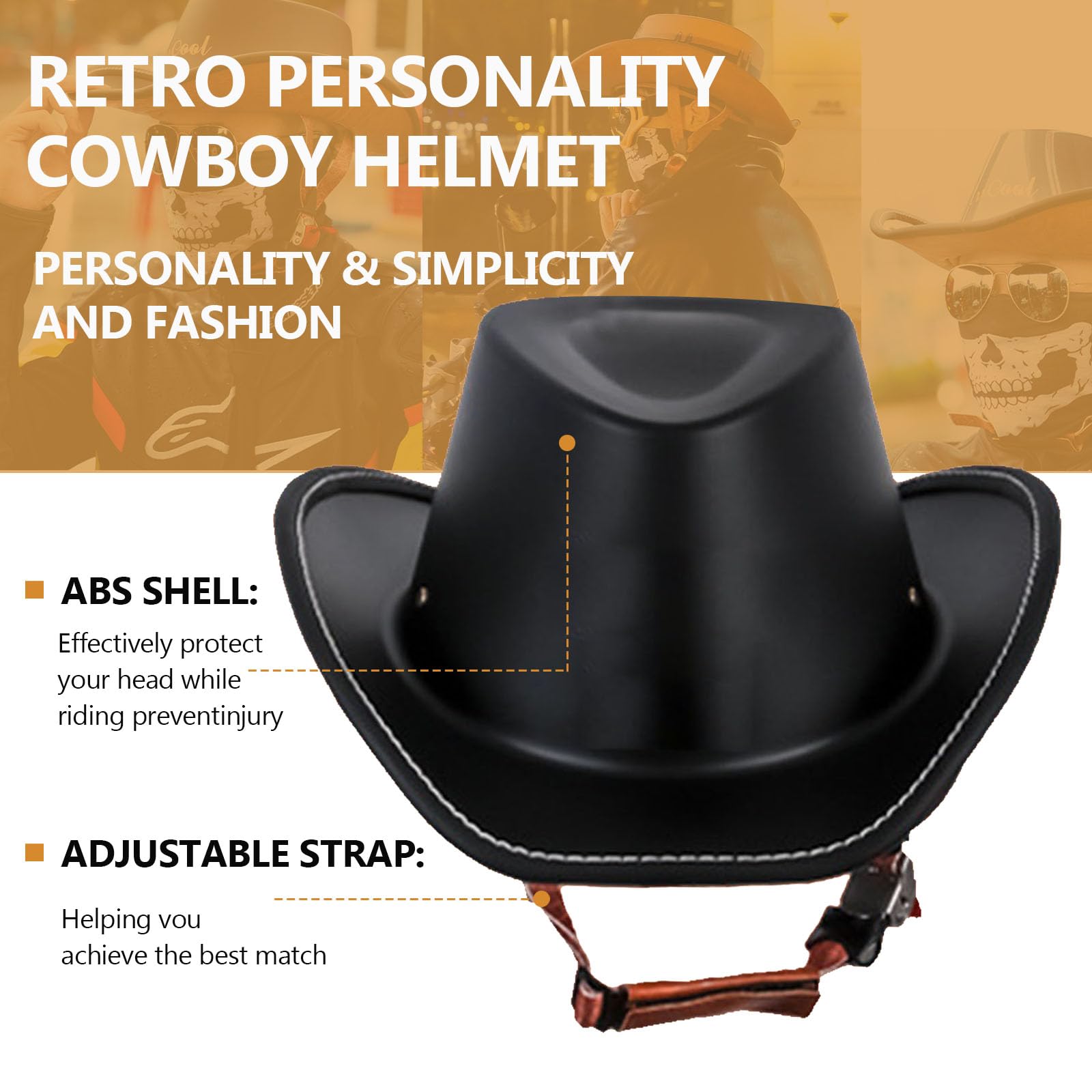Retro Motorcycle Half Helmet Western Cowboy Hat Helmet Open Face Motorcycle Helmet DOT Approved Unisex-Adult Half Helmet with Quick Release Buckle and Lining for Mopeds Horse Riding Jazz Caps product thumbnail 6