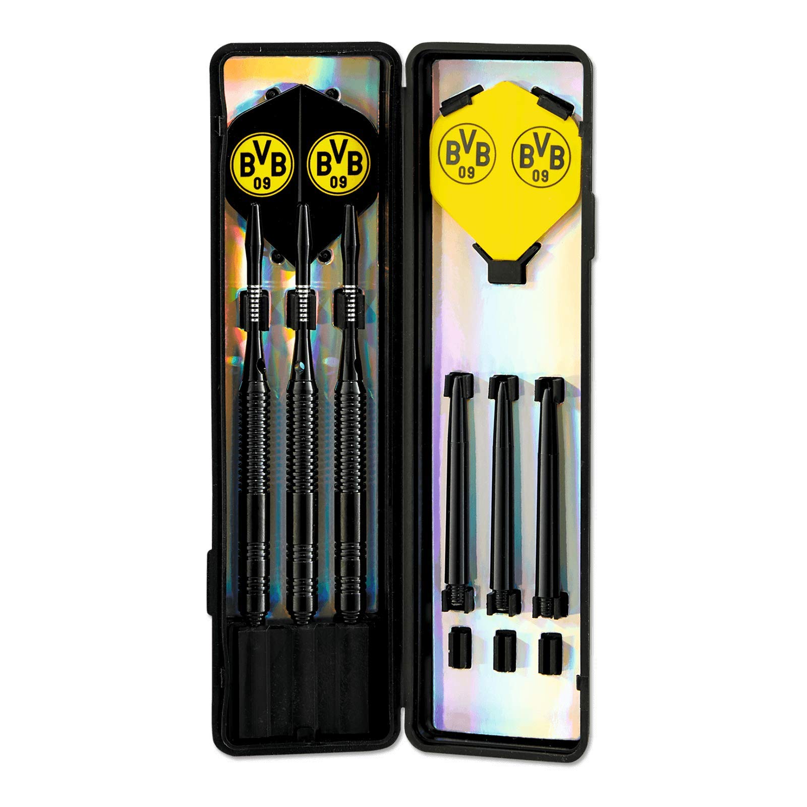 Borussia Dortmund BVB-Dartpfeile mit Aufbewahrungsbox, Schwarz/gelb & BVB-Würfelbecher-Set, 7 Stück (1er Pack)