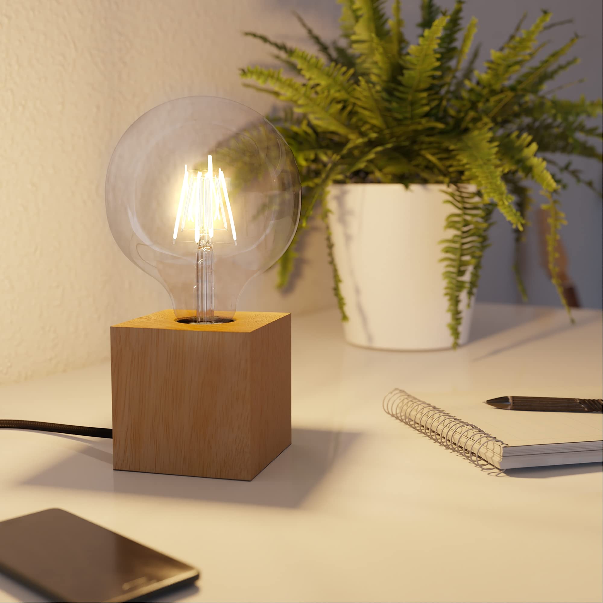 Set Di 2 Lampade Da Tavolo HITO In Legno Di Gomma – Design Scandinavo, Interruttore A Clip, Attacco E27, 60W, Marrone Chiaro - 2