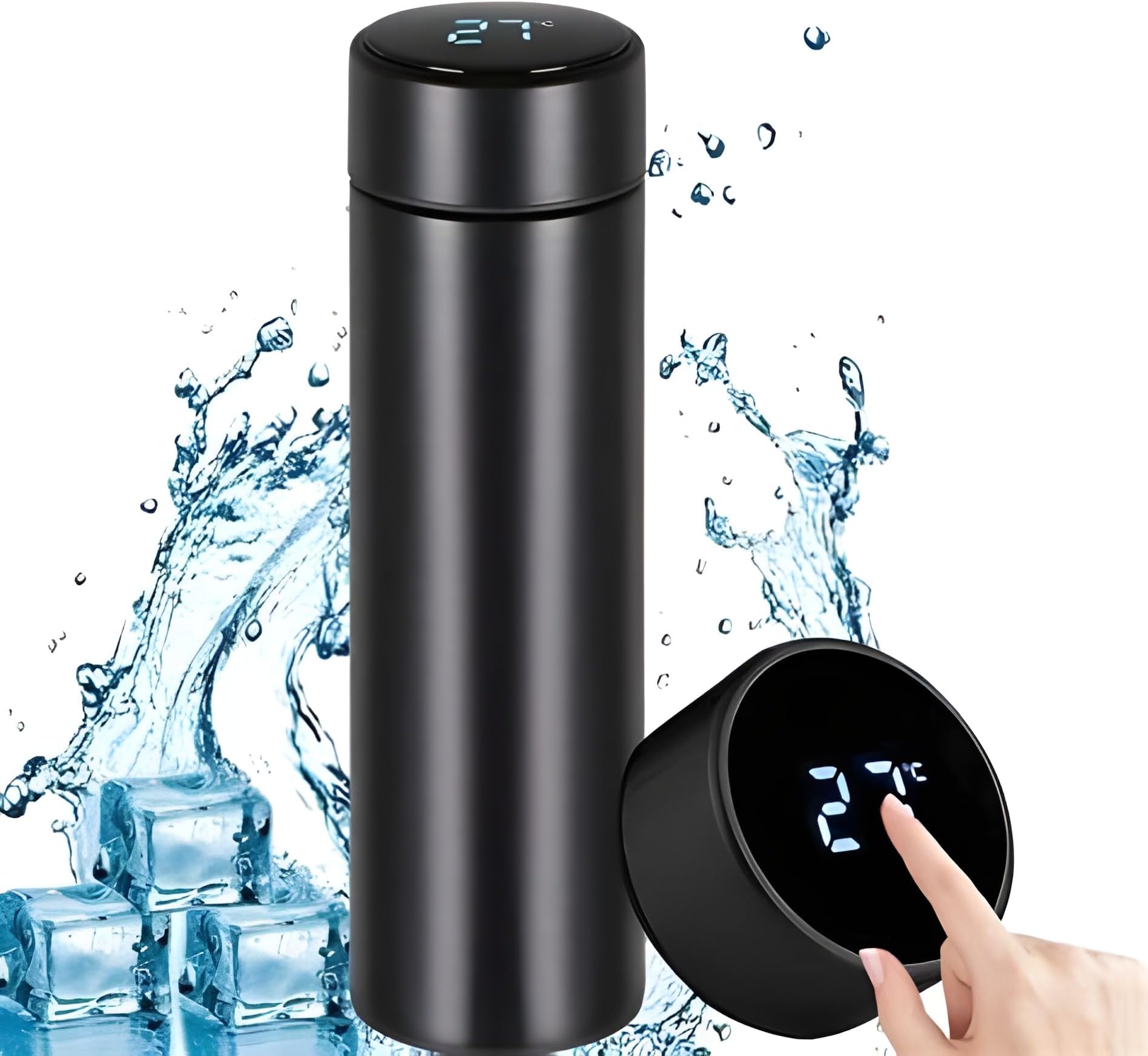 Smart Flask Thermos Double Wall Vacuum Insulated Water Bottle with Temperature Display, 304 Filter, Leak-Proof Cover, Non-Slip Bottom, Round Spiral Mouth | Perfect Hot and Cold Drinks (500 ML)