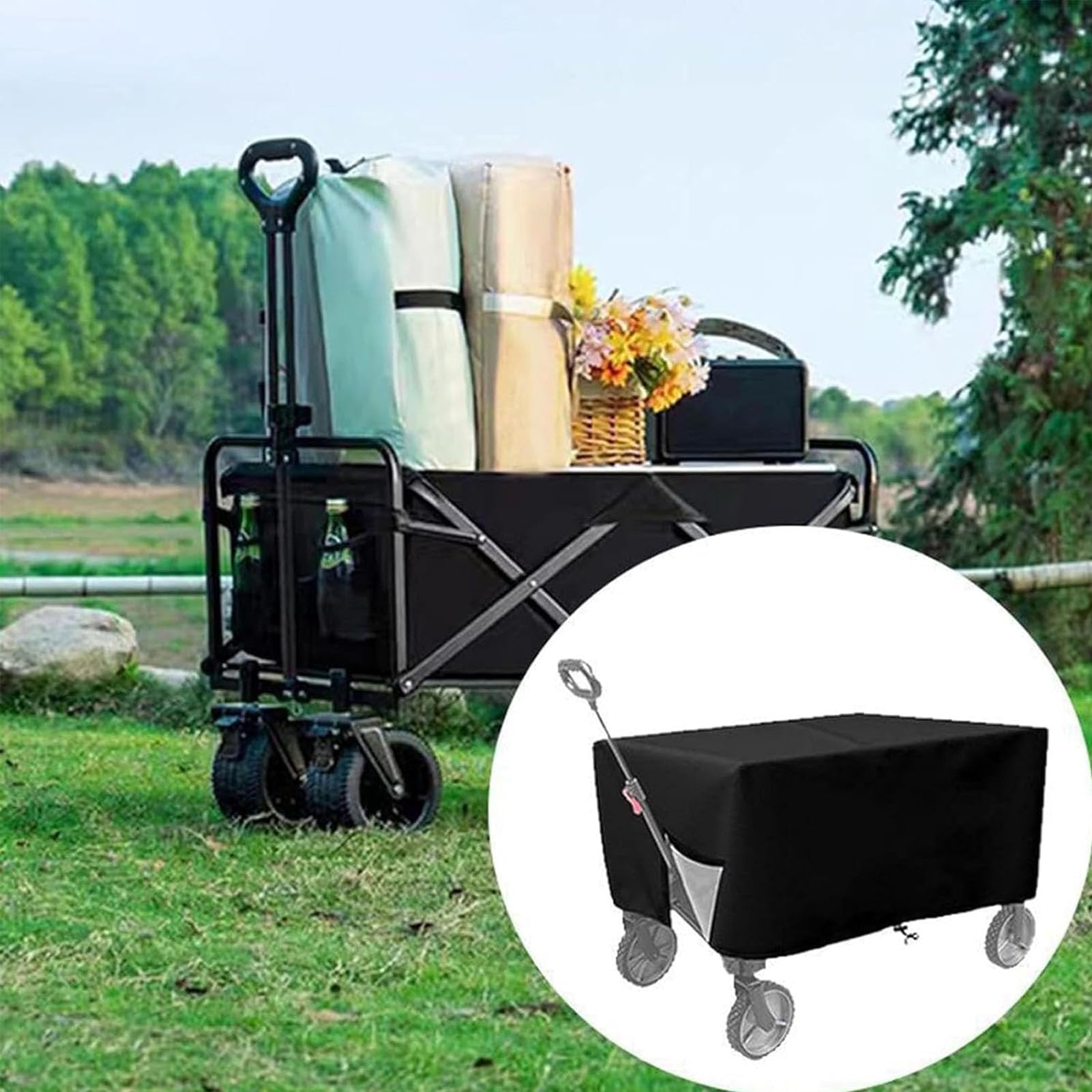 Bollerwagen Regenschutz, Schutzhülle Für Wagen, Outdoor Faltbare Wagon-für Bollerwagen, Universal Oxford Handwagen Abdeckung Gartenwagen Abdeckung, Wasserdicht Anti-UV Staubdicht (M: 97 × 56 × 51 cm)