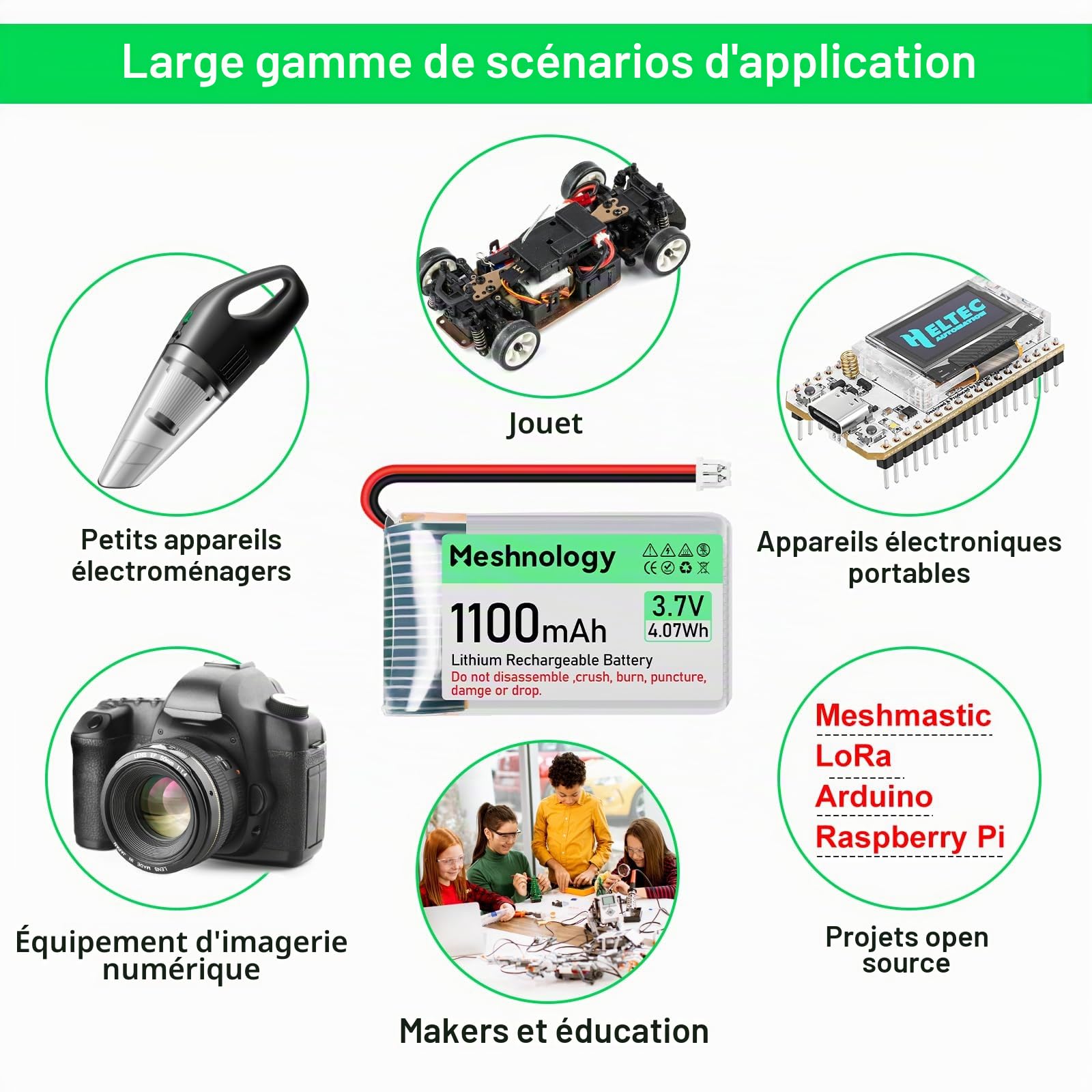 Lot de 4 batteries LiPo 3,7 V 1100 mAh avec câble de charge USB 102540 1S avec panneau de protection, ruban en caoutchouc isolé et prise micro JST 1,25 pour Arduino ESP32 Module Board Drone