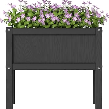 Raised Garden Bed with Drainage Hole Waterproof Small HDPE Elevated Planter Box with Legs Stable and Durable to Plant Herb Vegetable Flower,Patio,Balcony Outdoors/Indoors Black