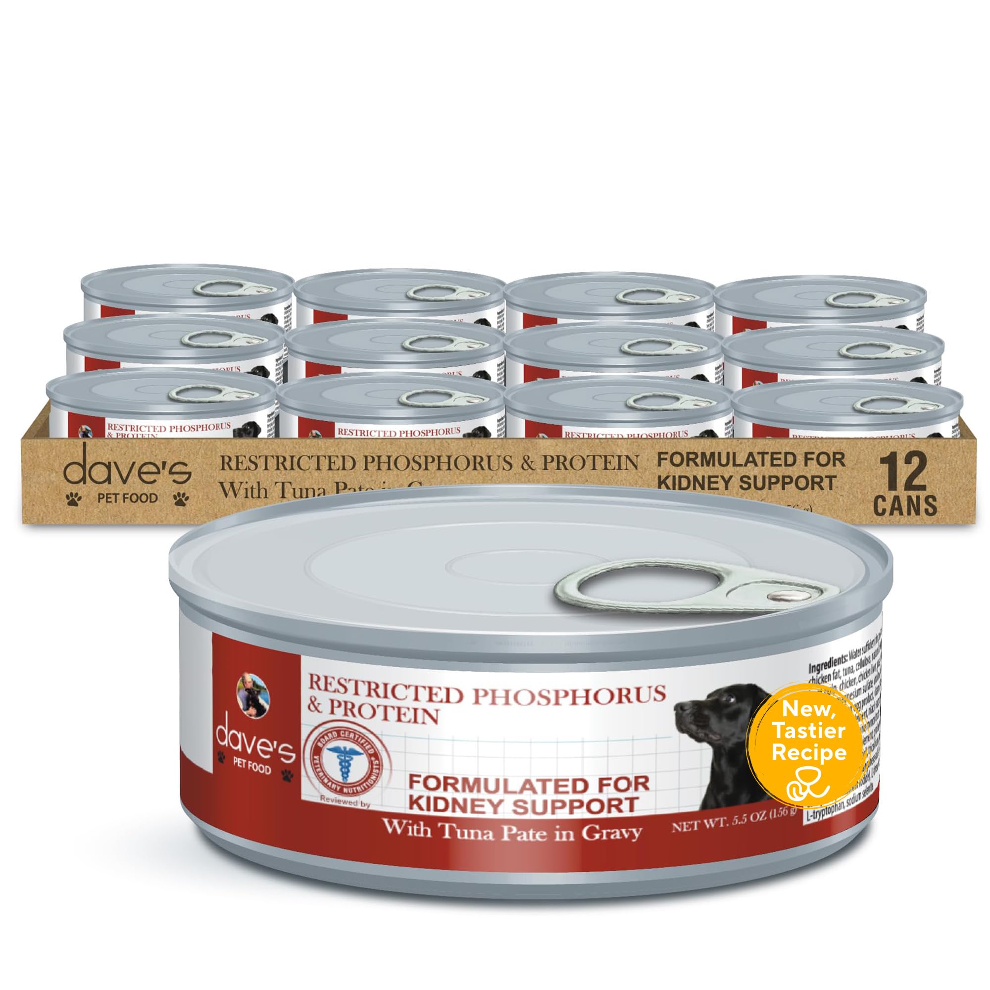 Dave's Pet Food Kidney Care Dog Food (Tuna Pate), New Recipe! Wet Renal Dog Food, Low Phosphorus, Renal Kidney Support, Vet Formulated, 5.5 oz, (12 Pack)