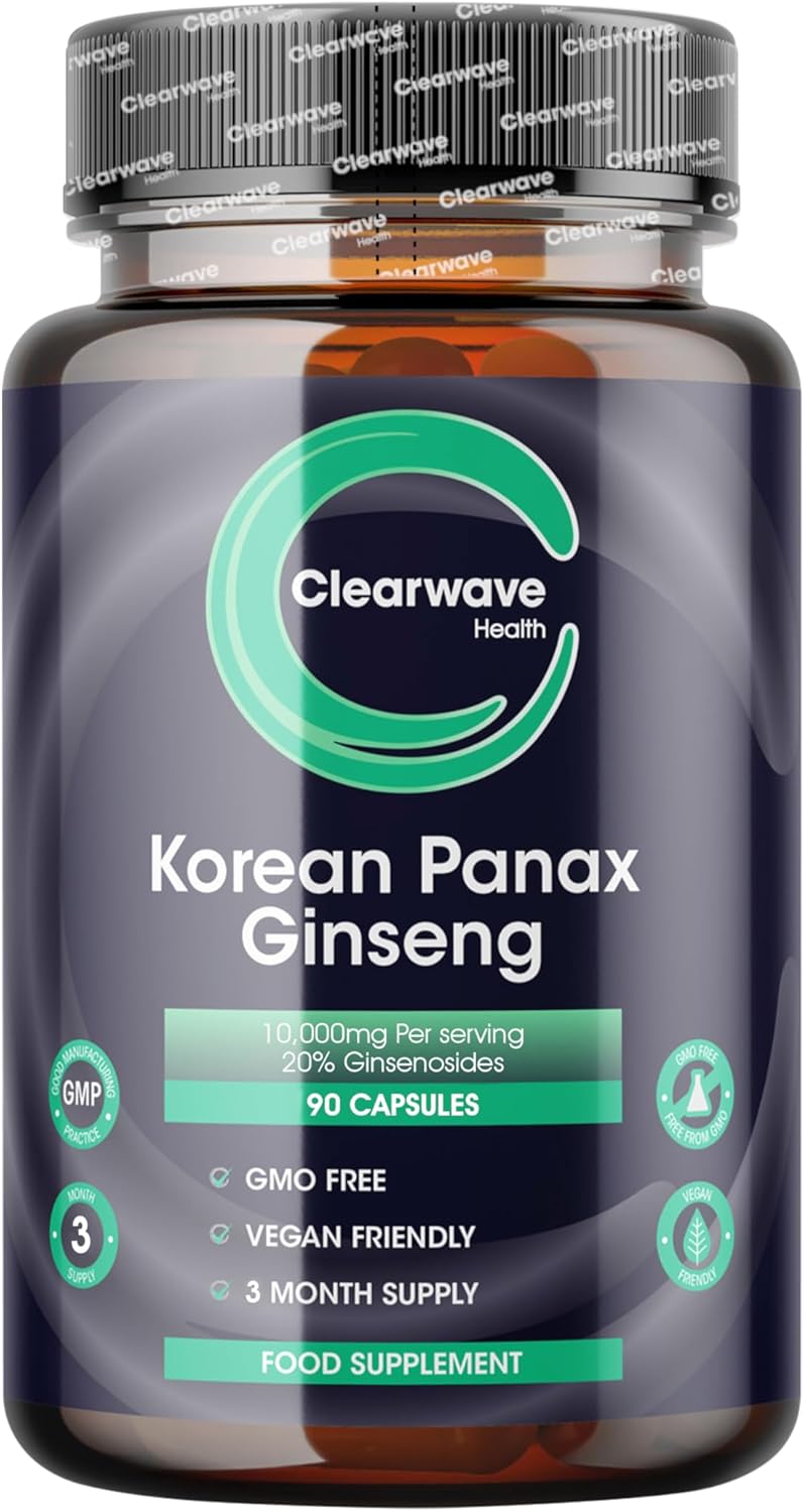 Panax Ginseng Capsules |10,000mg Korean Ginseng Per Capsule | 20% Ginsenosides | 90 Day Supply | Vegan High Strength Extract for Men & Women