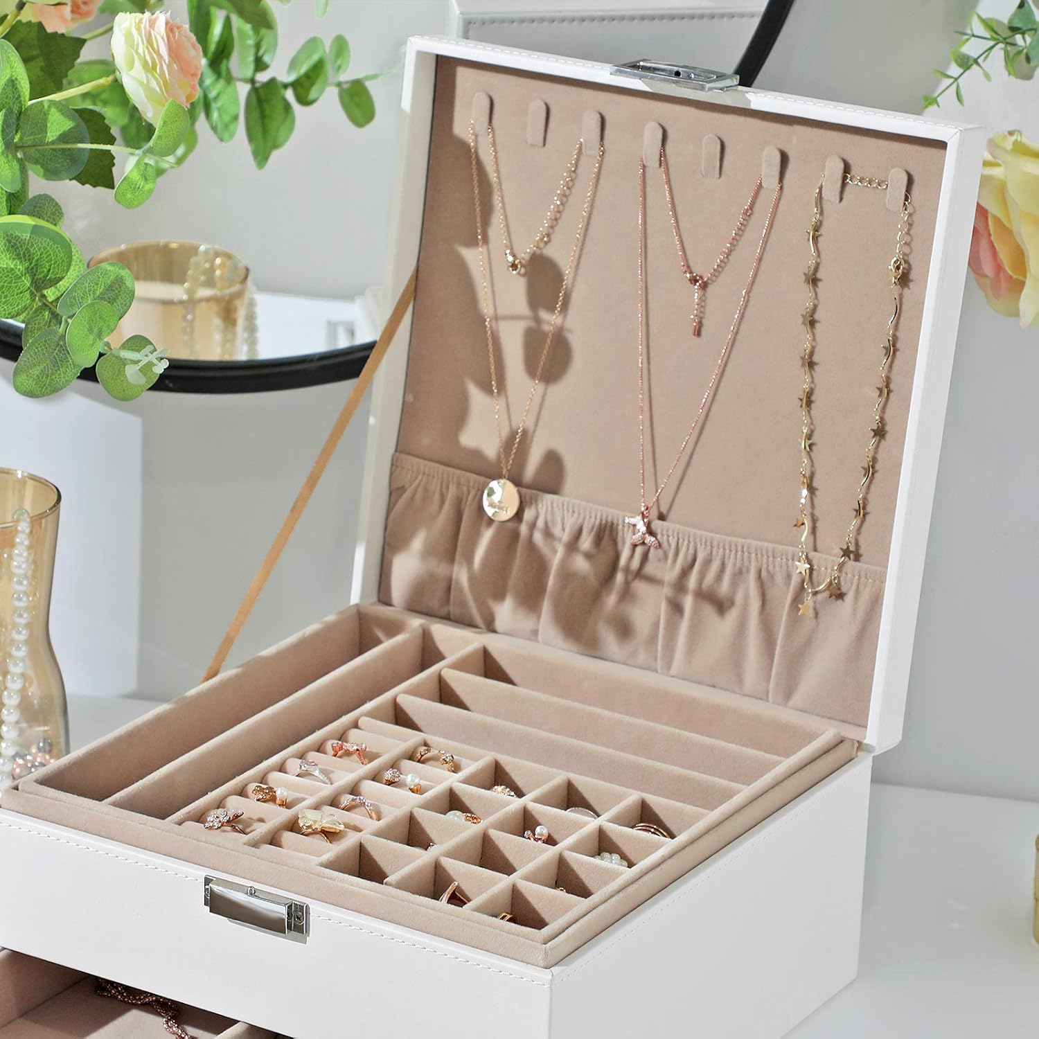 SONGMICS Jewelry Box, 3 Layers Jewelry Organizer with Removable Tray, Drawer, for Necklaces, Earrings, Rings, White UJBC241WT : Clothing, Shoes & Jewelry