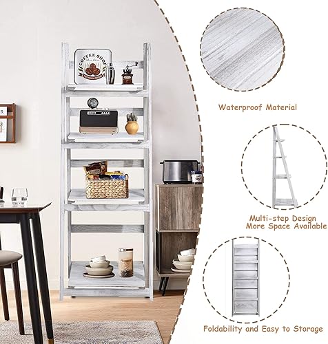 Vista 5 de ECOMEX Estantería plegable de 4 niveles para el hogar, dormitorio, oficina, pintura blanca