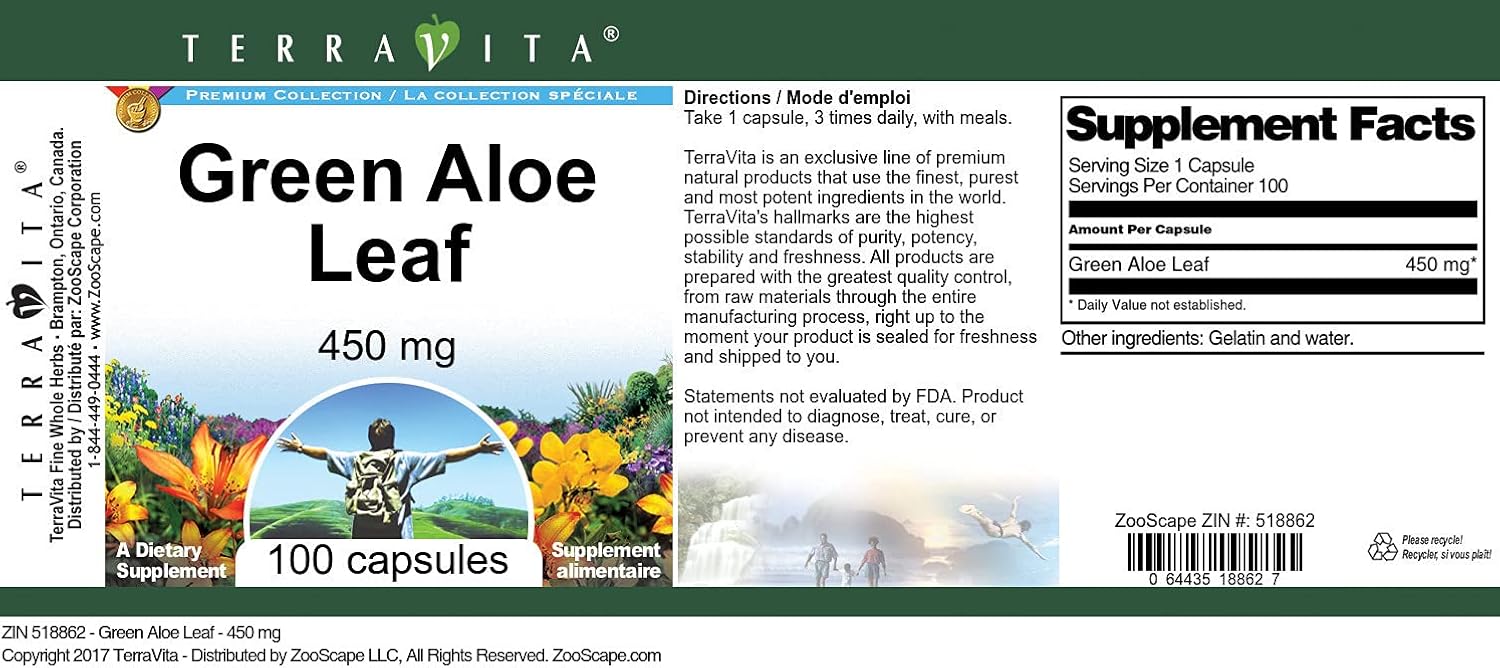 Green Aloe Leaf - 450 mg (100 Capsules, ZIN: 518862) - 3 Pack