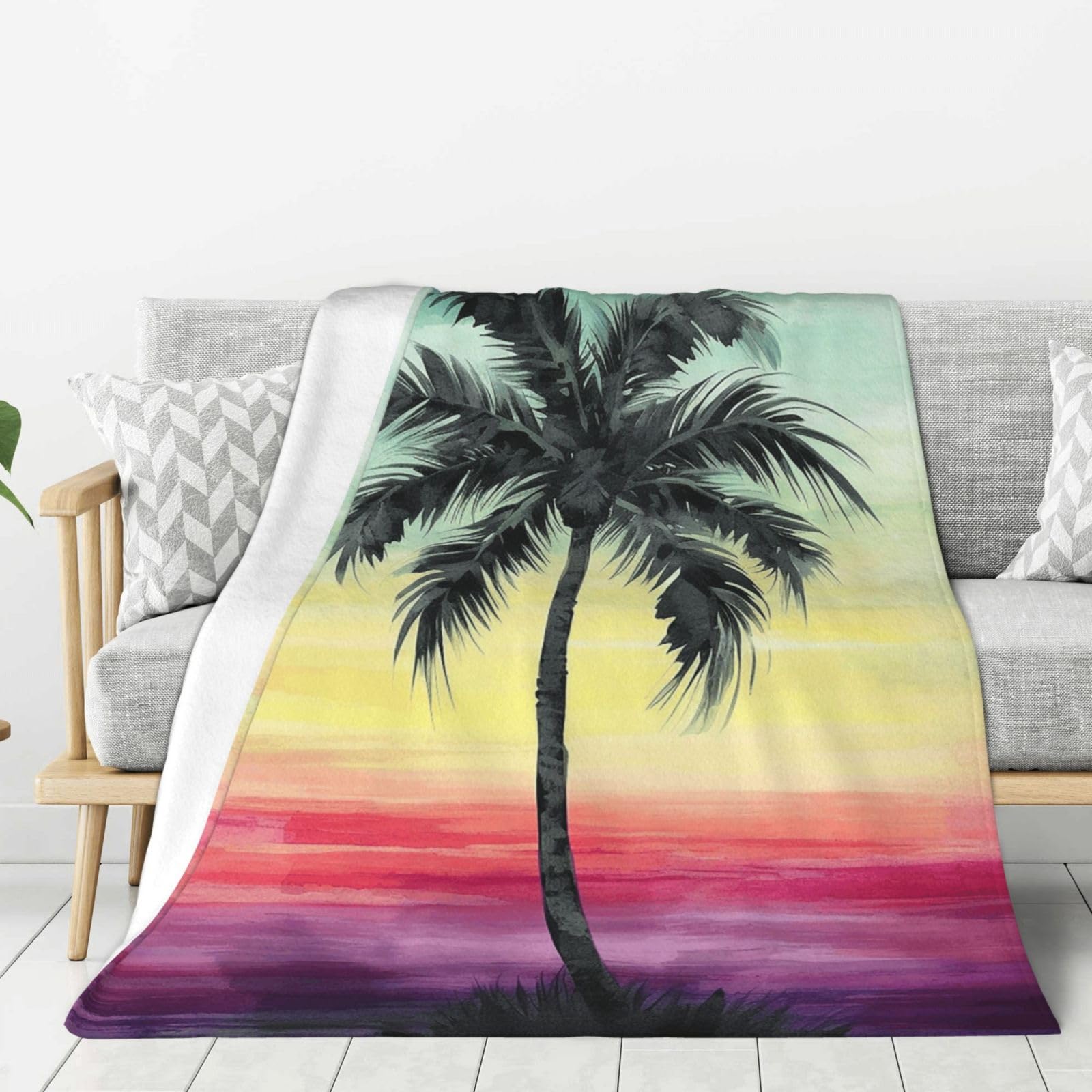 Tropical Palm Tree Throw Blanket Plush Flannel Fleece Blanket, Soft Lightweight Cozy Blankets 40"X30" for Bed Couch Sofa Travel