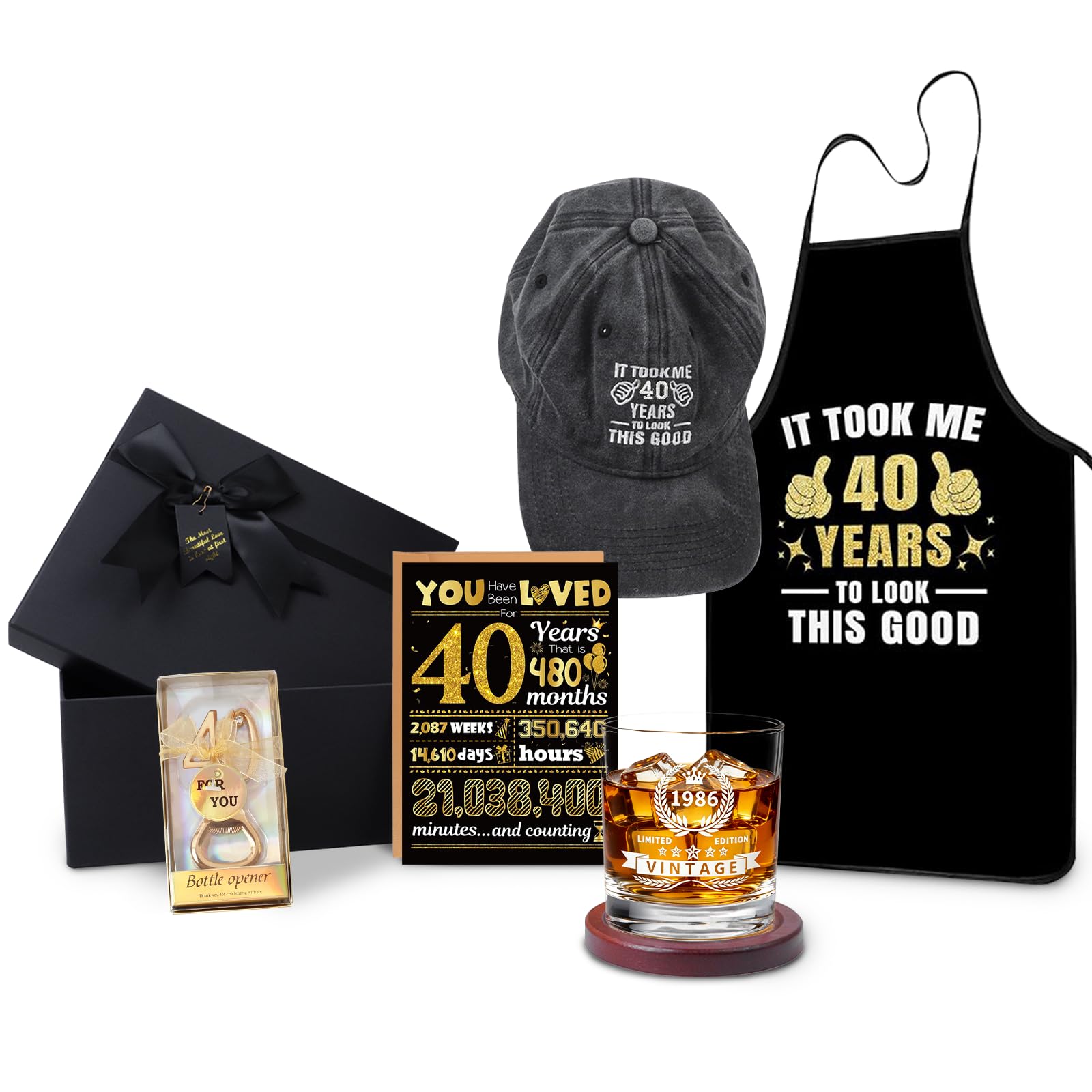 Mrilary 40th Birthday Gifts for Men, Vintage 1986 Whisky Glass Sets for Him