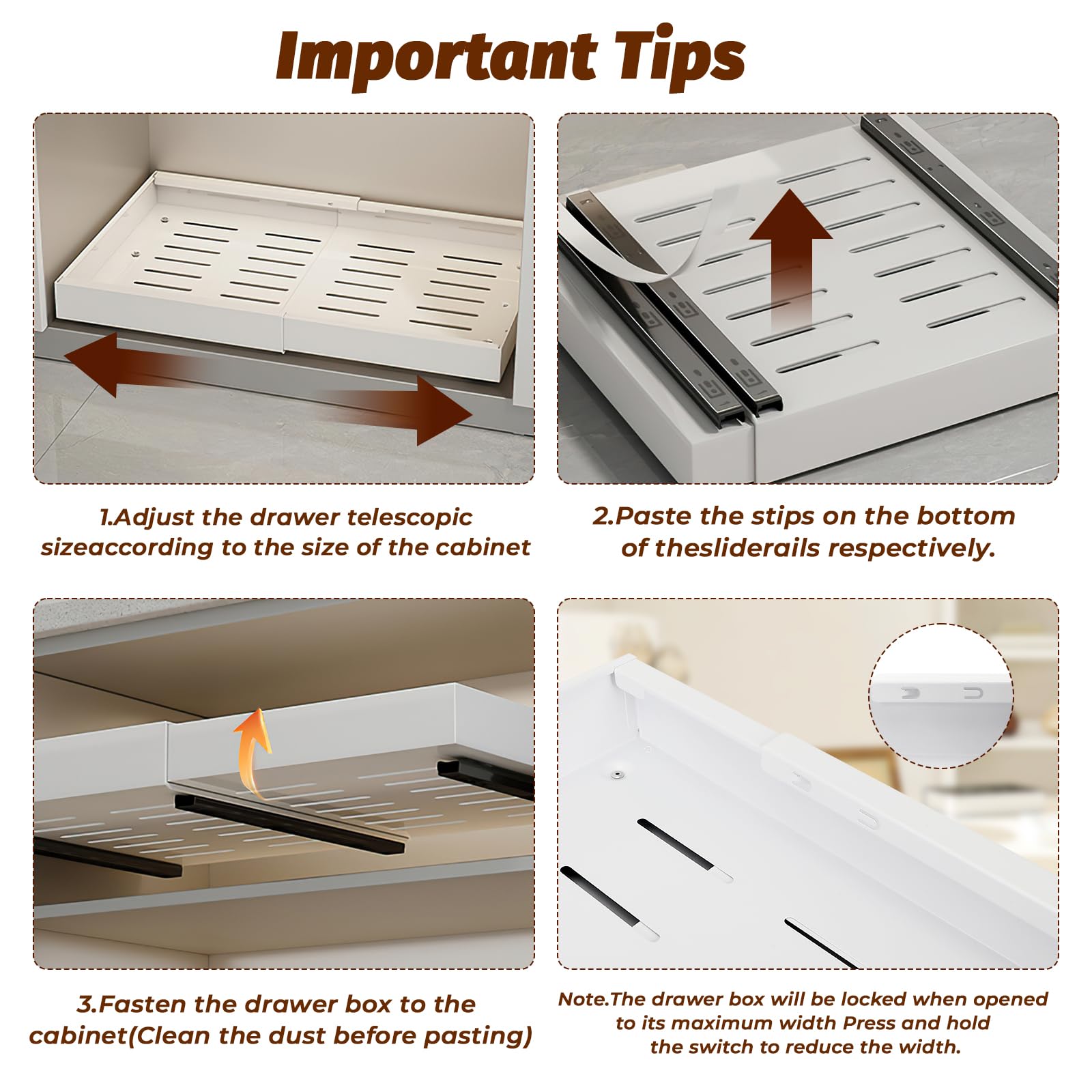 Cassetto Telescopico Regolabile Per Armadi - Organizer Estraibile In Acciaio, Larghezza 32-68cm, Bianco - Foto 2