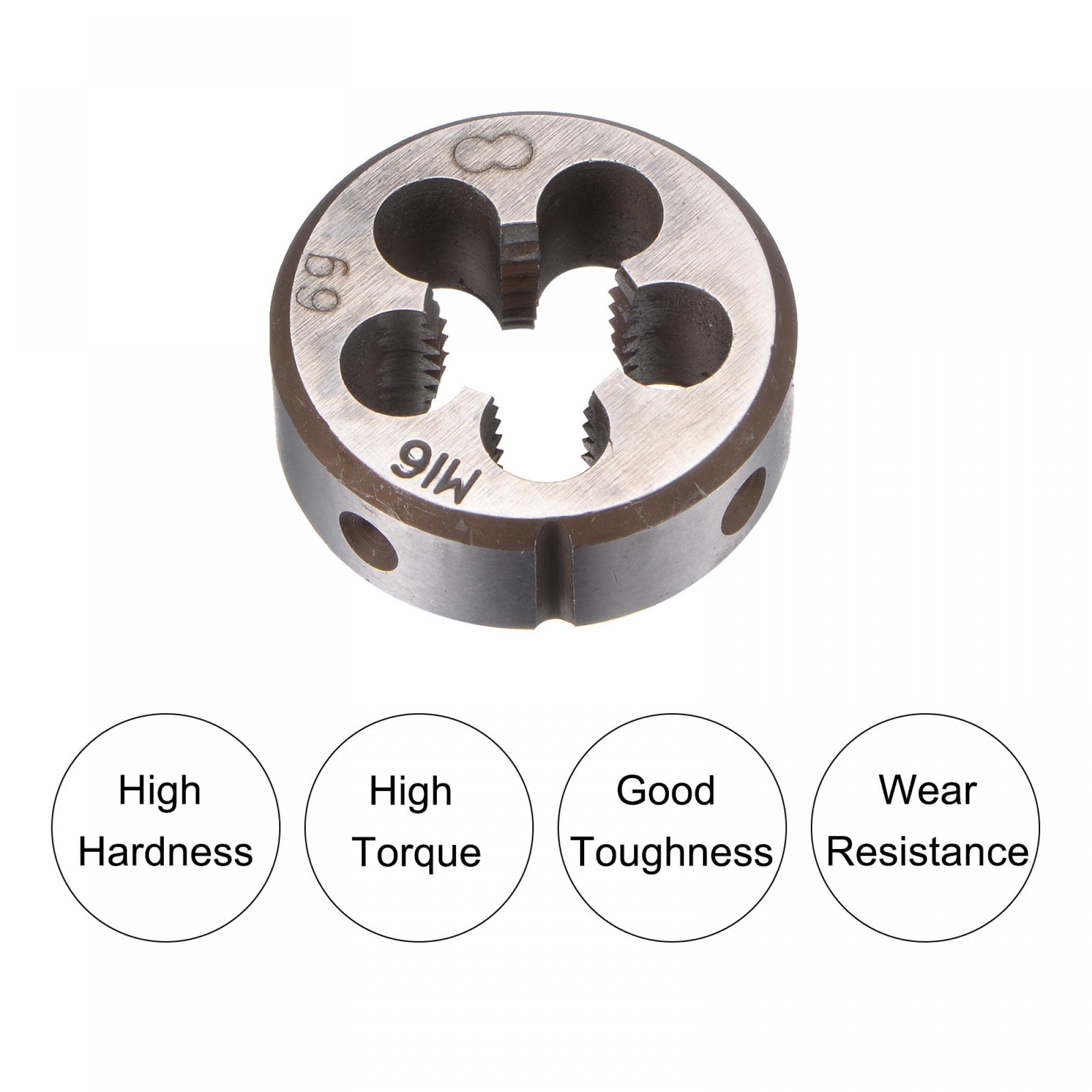 sourcing map M16 x 2 Filière Filetage Rond et Porte-filière 38mm (Convient M12-M16 Filière) Réglable
