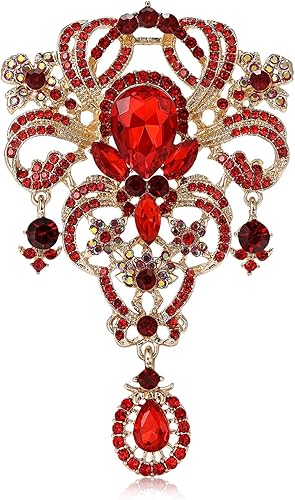 YOQUCOL Broche grande de cristal austriaco retro para mujer, broches grandes en forma de flor, alfileres de solapa para suéter, accesorios de