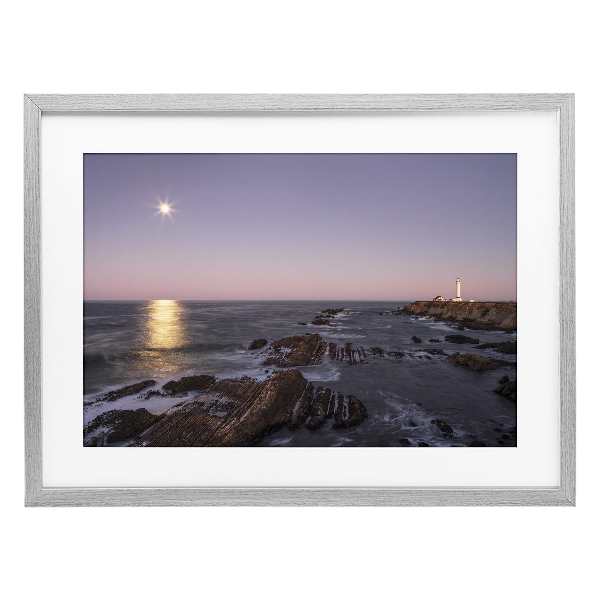 Stupell Industries Farmhouse Gray (Textured) 'Moon Arena Coastline'| Framed Print Under Glass