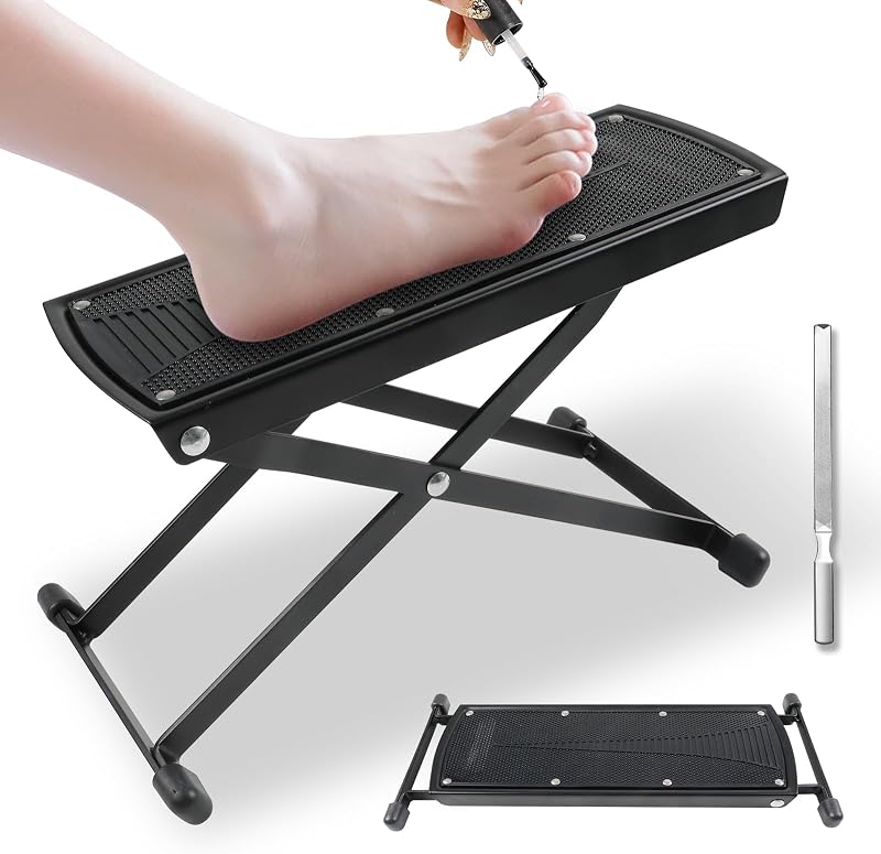YINGJEE Apoio para Pés de Pedicure Dobrável com 6 Alturas Ajustáveis, Estrutura de Liga de Alumínio e Almofada de Silicone, Preto