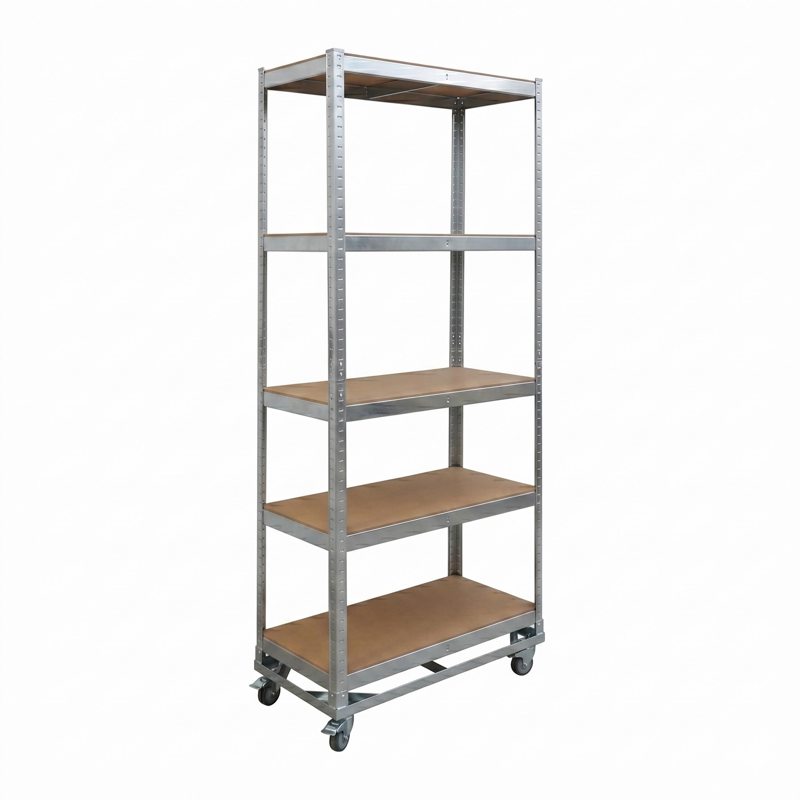 Relaxdays Scaffale pesante con ruote HxLxP 191 x 90 x 45 cm, 750 kg, 5 ripiani, acciaio, montaggio a incastro, argento