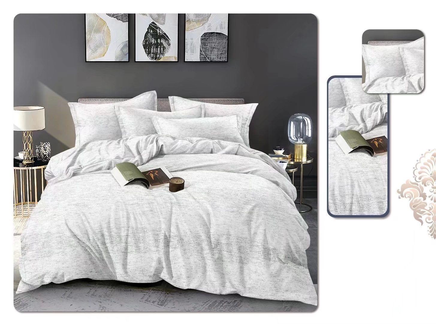 M-V-O Microfibre Printed Duvet Cover Set With Matching Pillowcase, Comfortable Soft & Cosy Quilt Cover Bedding Set, Bed Linen (Silver Marl, Single)