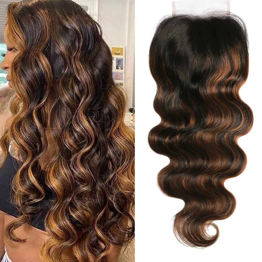 Nadula 12A Highlight Brown Ombre Body Wave Human Hair Weave 1 Bundle 18inch,Balayage Colored Brazilian 100% Remy Human Hair Wavy Bundles Extensions Blonde #FB30 Color
