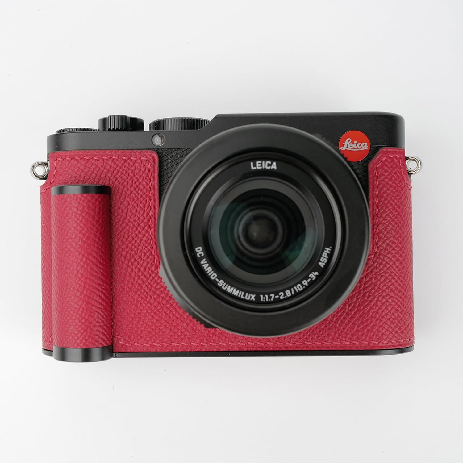 Camera Specialized Genuine Leather Half Case suitable for Leica D-LUX8 - Made by hand>>>Top layer Genuine Leather Body + Metal Base Plate + Hand shank 3-in-1 Design (Red)