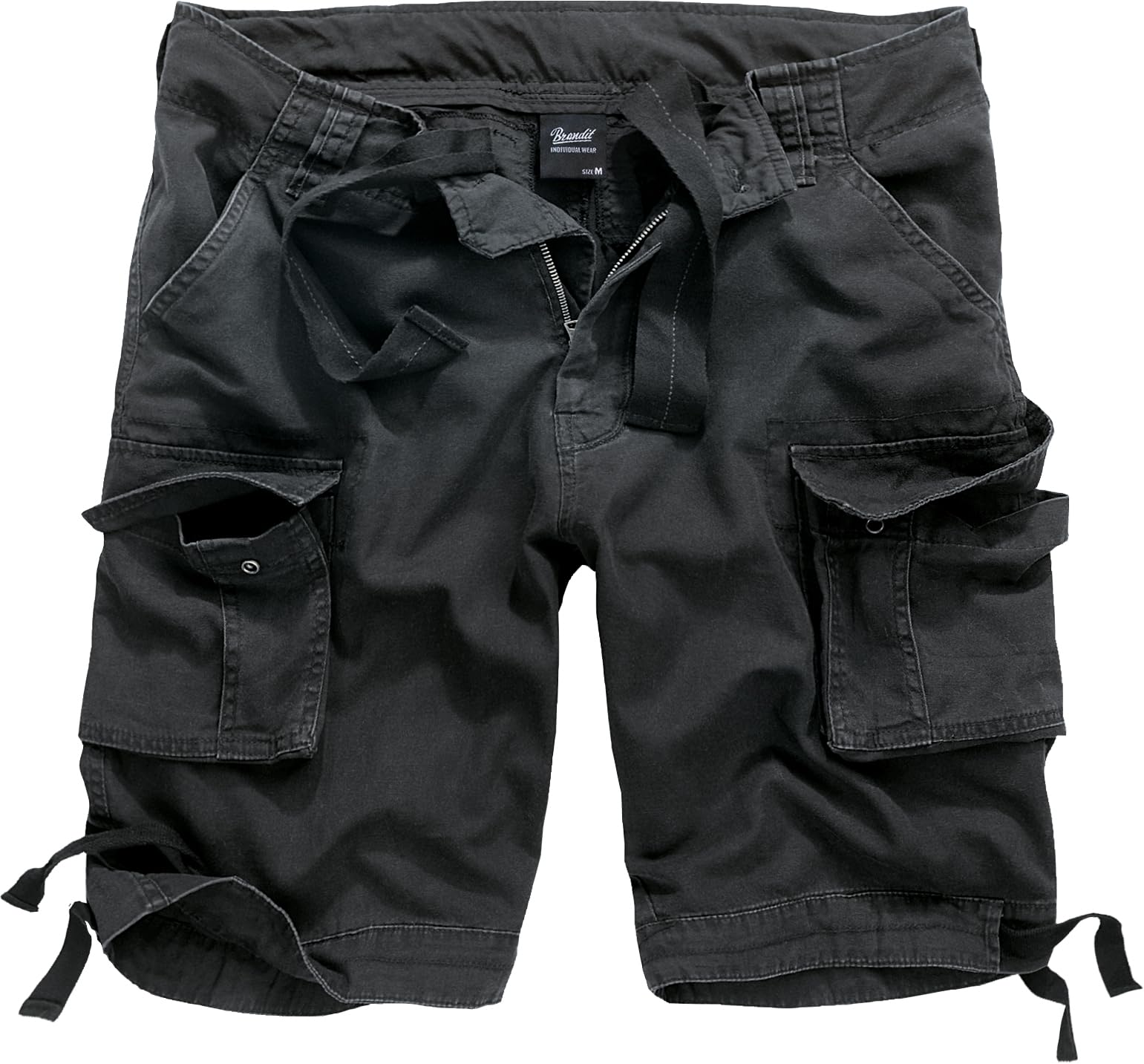 Individual Wear Men's Utility Cotton Vintage-Style Lightweight Breathable Multi Pocket Casual Outdoor Cargo Shorts, Black, Medium