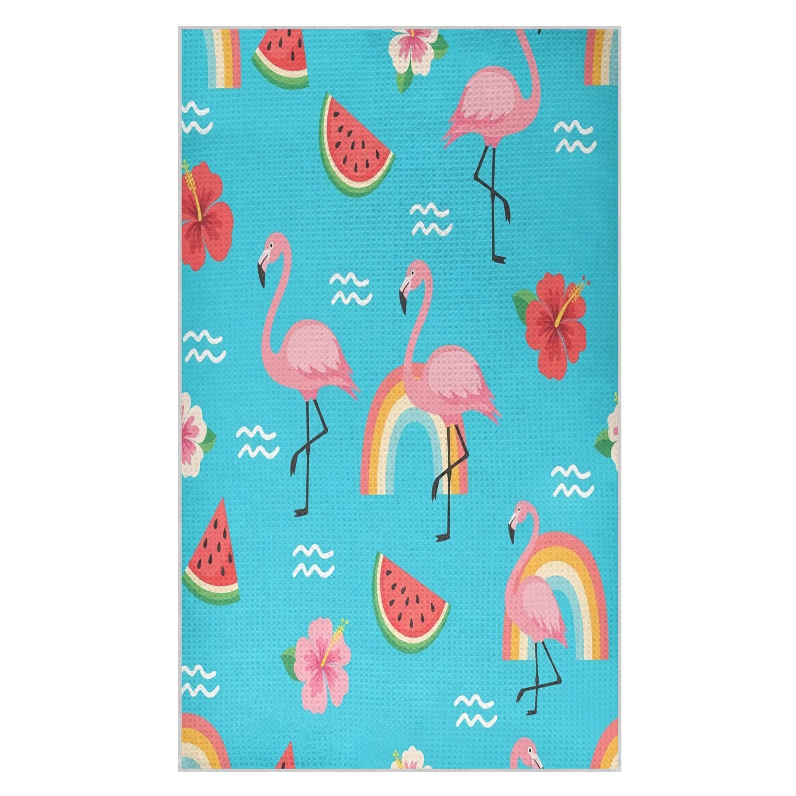Lyeorm Flamingos Watermelon Slices Waffle Weave Kitchen Towels 18x30 Inch Soft Absorbent Microfiber Dish Cloths