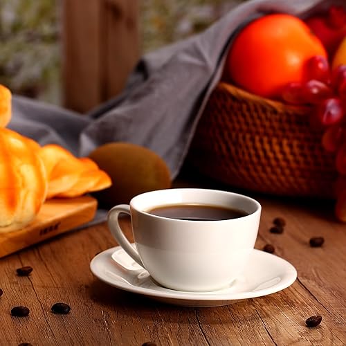 Miniatura 5 de Maxdot Juego de 12 tazas de café de porcelana de 5.5 onzas con platillos, tazas de café y platillos de cerámica blanca, taza de capuchino, taza de