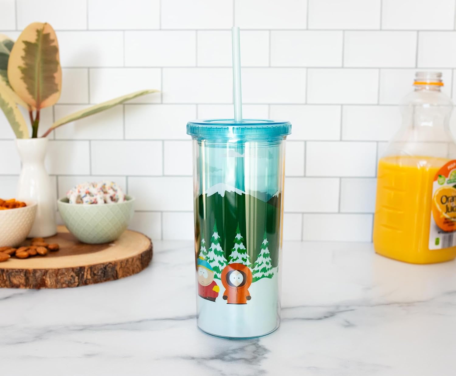 South Park Bus Stop Plastic Carnival Cup With Spill-Resistant Lid and Reusable Straw | Holds 20 Ounces
