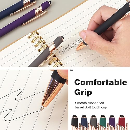 Miniatura 4 de Paquete de 6 bolígrafos retráctiles 2 en 1 con punta capacitiva, lápiz capacitivo de metal para pantallas táctiles, tinta negra de 0.039 pulgadas, 6