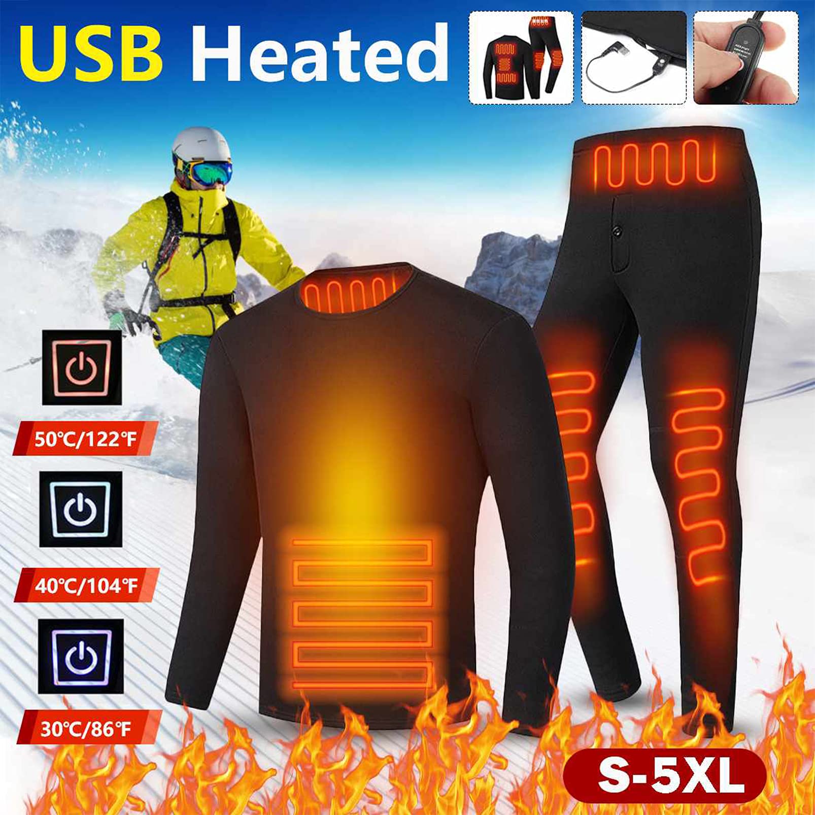 Tuta Intima Riscaldata 6 Aree Riscaldamento Intelligenza Temperatura Costante Camicia e Pantalone Termico Invernale per Uomo Donna (Man 4XL)