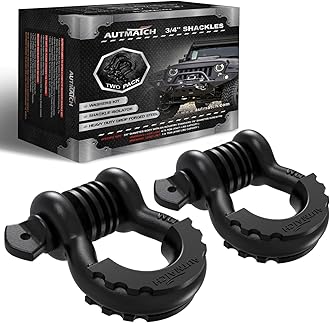 AUTMATCH D Ring Shackle 3/4" Shackles (2 Pack) 41,887Ibs Break Strength, Clevis Shackle with 7/8" Screw Pin and Shackle Isolator Washer Kit for Tow Strap Winch Off Road Vehicle Recovery, Frosted Black