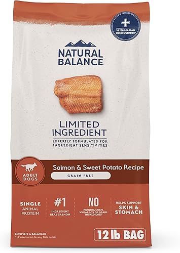 Natural Balance Dieta de ingredientes limitados de salmón y batata  Alimento seco para perros sin granos para adultos  12 libras Bolsa