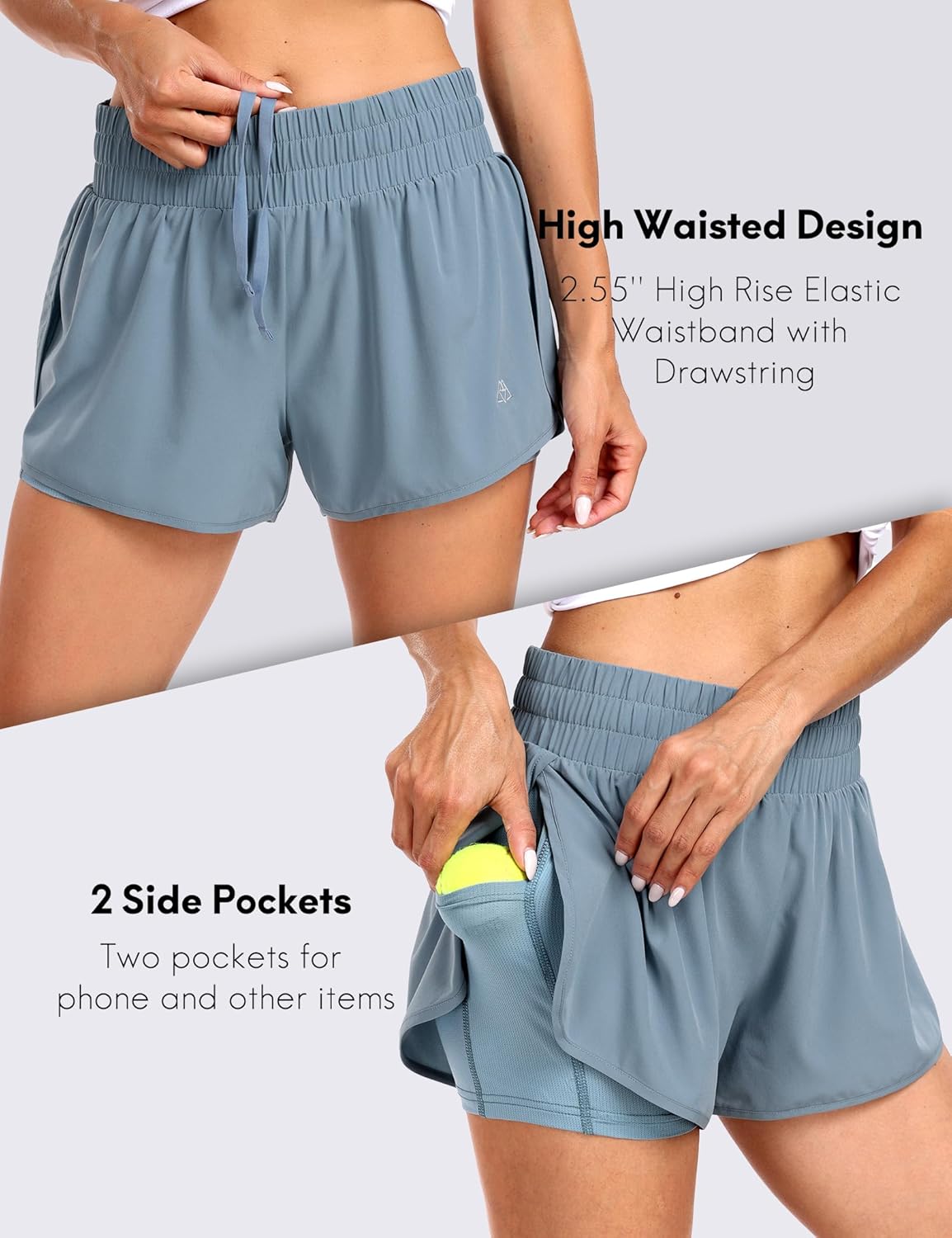 Haimont Women's Running Shorts 2 in 1 High Waisted Athletic Shorts with Drawstring Pockets 3" Compression Liner Shorts - Image 3