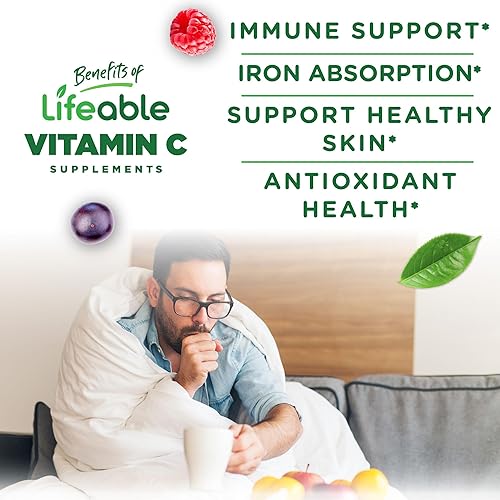 Miniatura 3 de Vitamina C Lifeable de 750 mg, suplemento de gomita de sabor natural de gran sabor, vitaminas masticables vegetarianas sin OMG, para apoyo