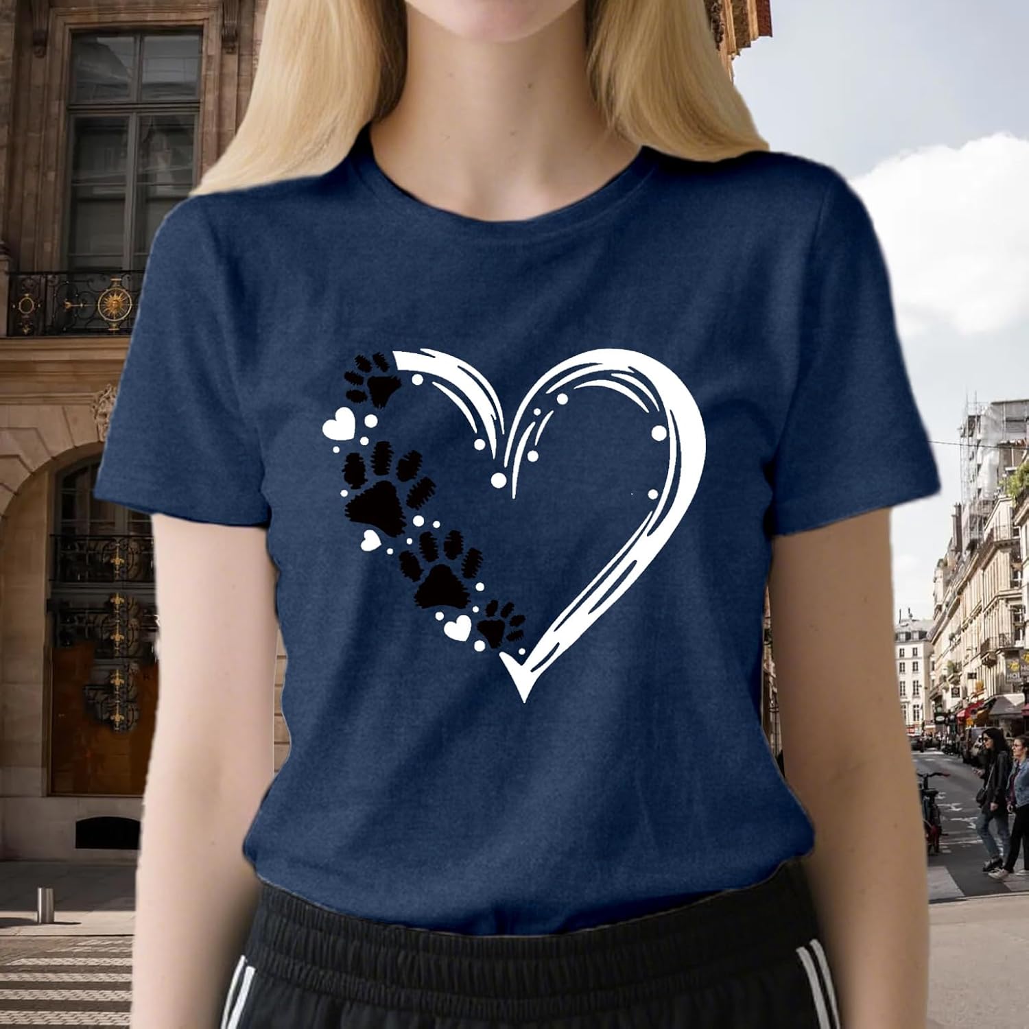 Dog Mom Shirts for Women Dog Lover Tshirts Cute Paw Love Heart Print Tee Tops - Image 3