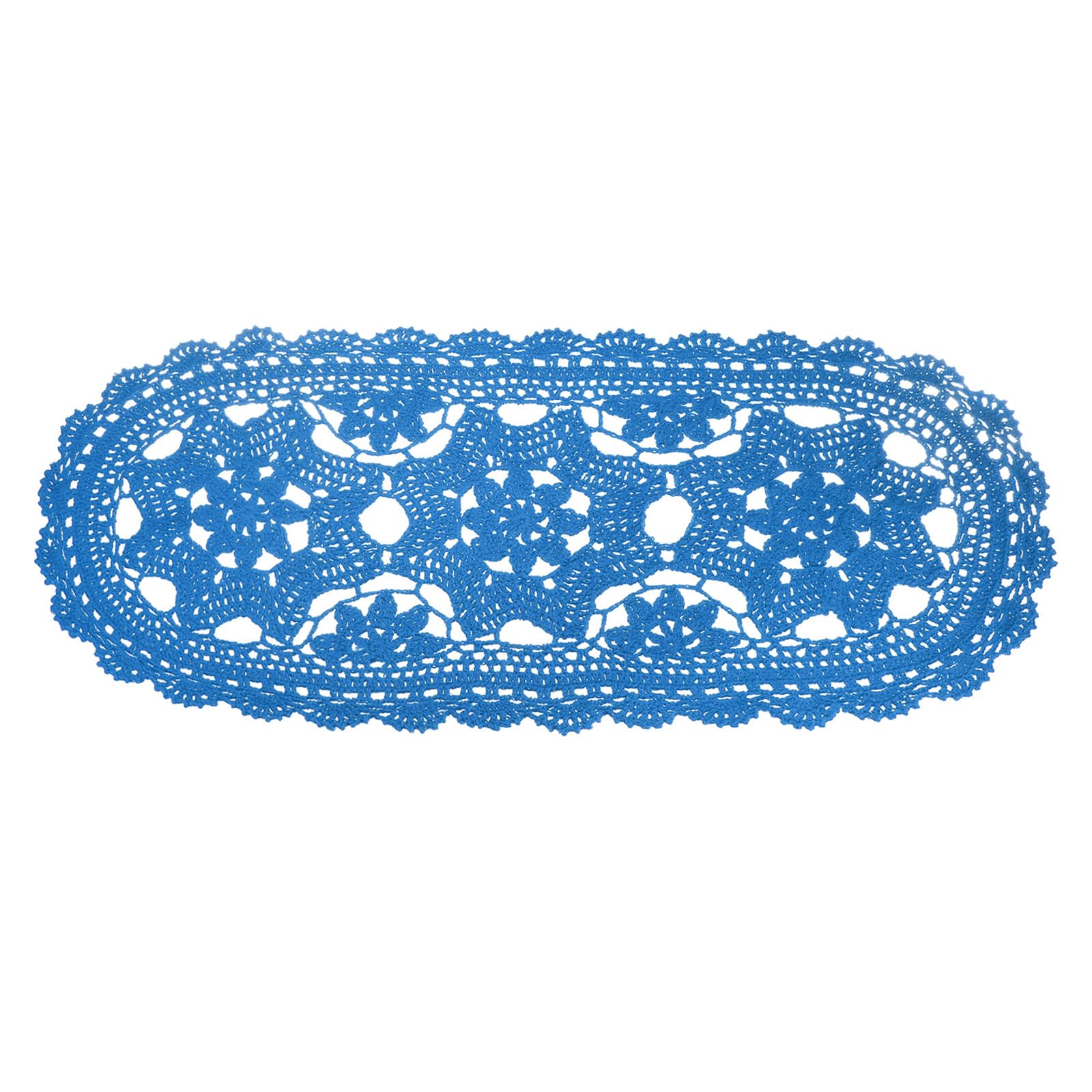Napperon ovale en dentelle coton cyan 55 cm chemin table brodé fleurs