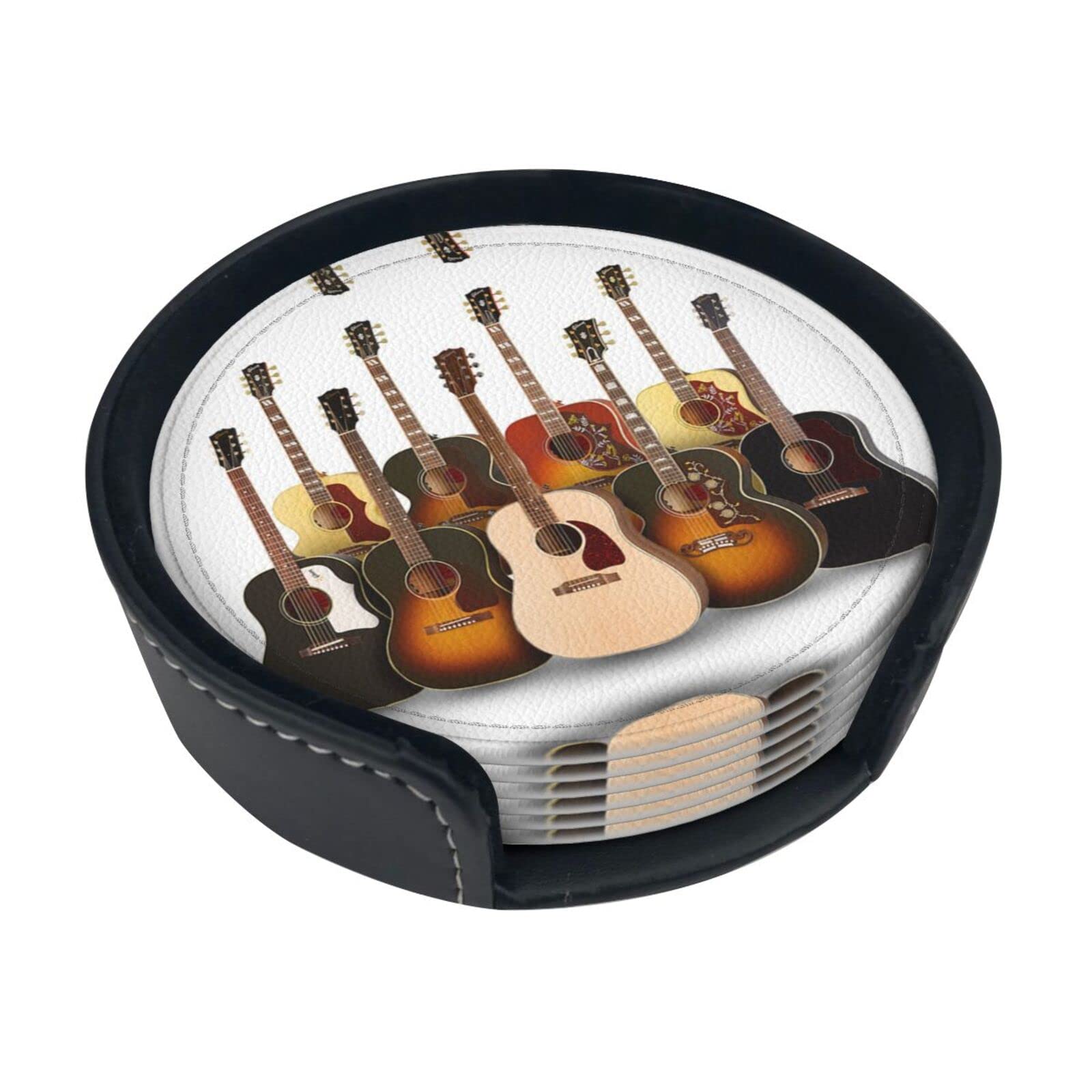 Guitar Coaster,6 Pcs Leather Coasters, for Drinks Absorbent with Storage Box