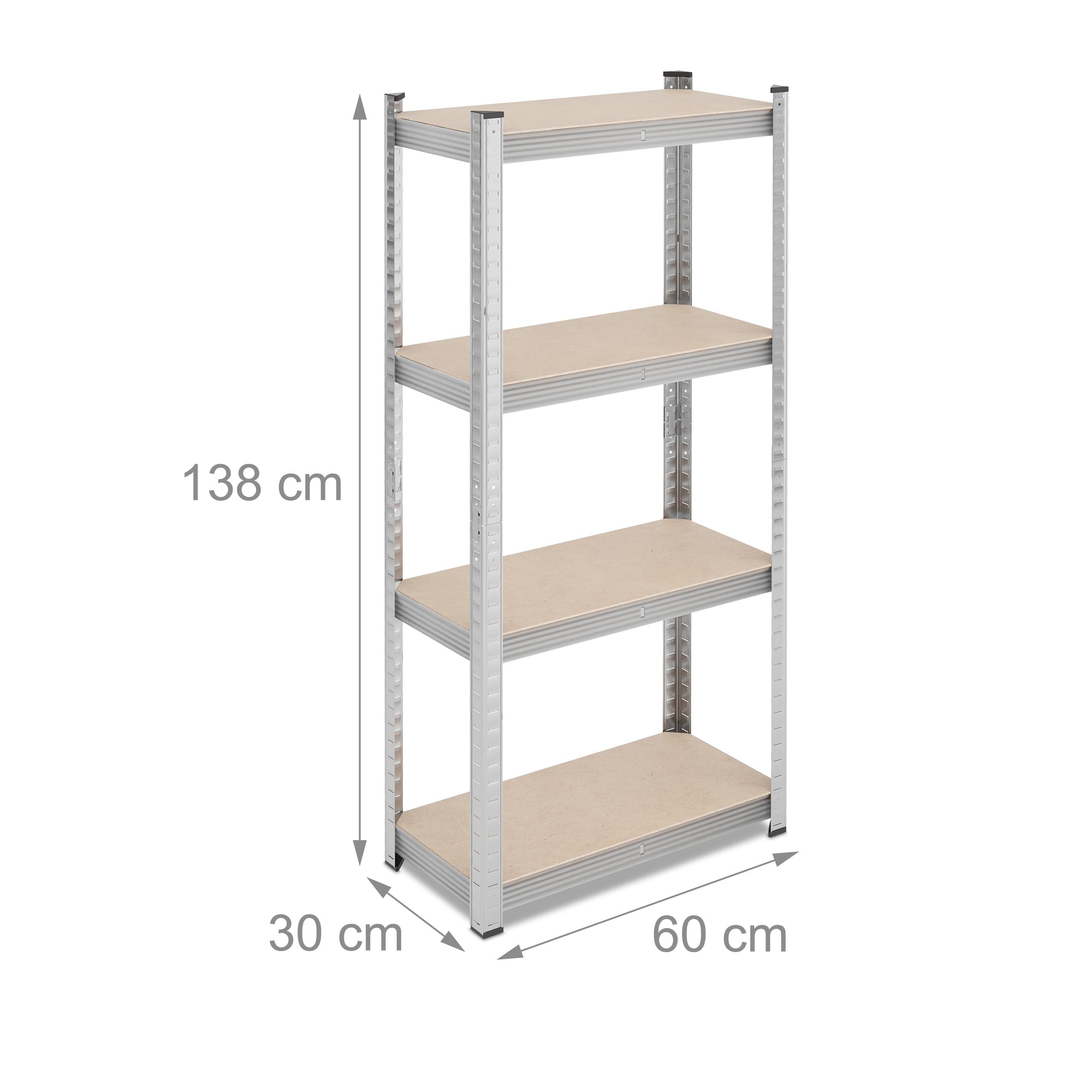 Relaxdays Scaffale Alta Portata in Acciaio Zincato, HLP: 138x60x30 cm, Carico 200 kg, per Garage e Cantina, Argentato
