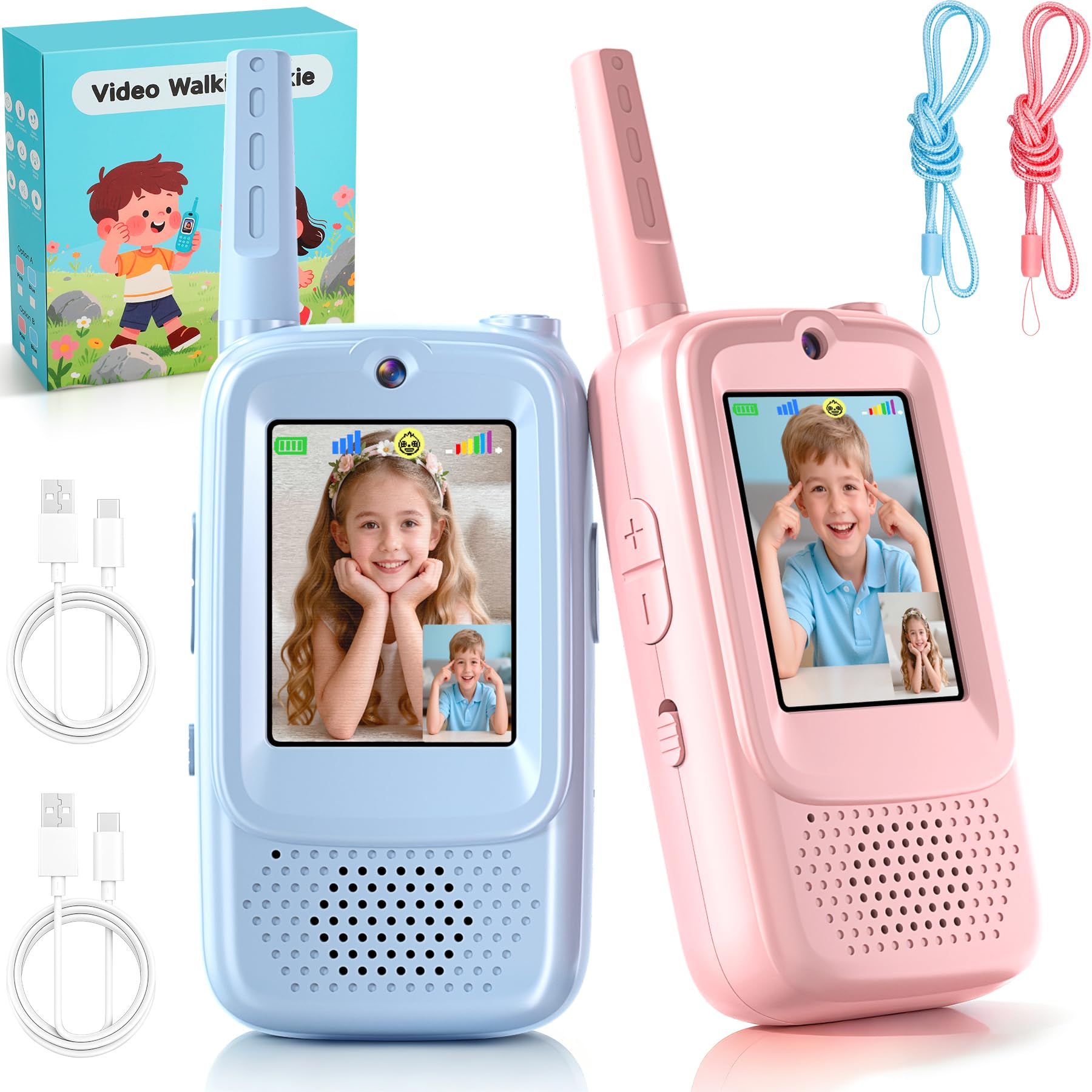 Pourbibi Walkie Talkie Niños Recargable,Walkie-Talkies con Pantalla, Alcance de 400 Metros y 4 Efectos de Voz, Juguete para Niños de 3 a 12 Años, Ideal para Exteriores y Acampadas, Alto Rendimiento.
