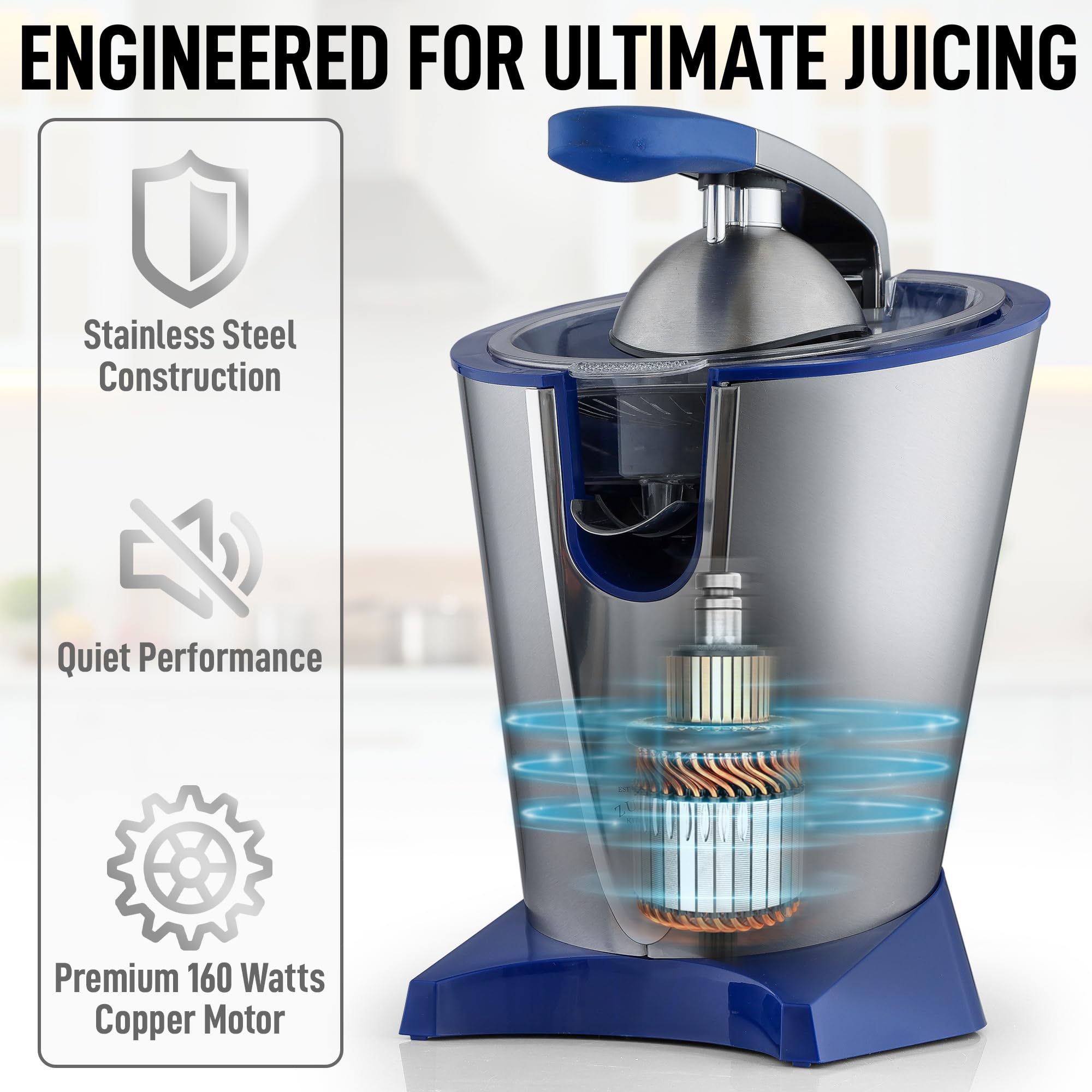 Zulay Kitchen Presse-agrumes électrique bleu et argent