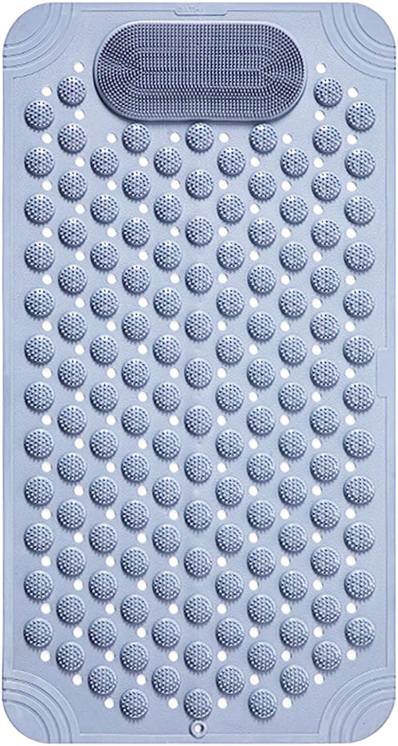 Anti Skid Bath mat with Foot Scrubber for Bath Room Shower mat with Suction Cups & Drain Holes Silicone Floor mat for Kids & Adults (70x35 Cm) (Grey)-image-18