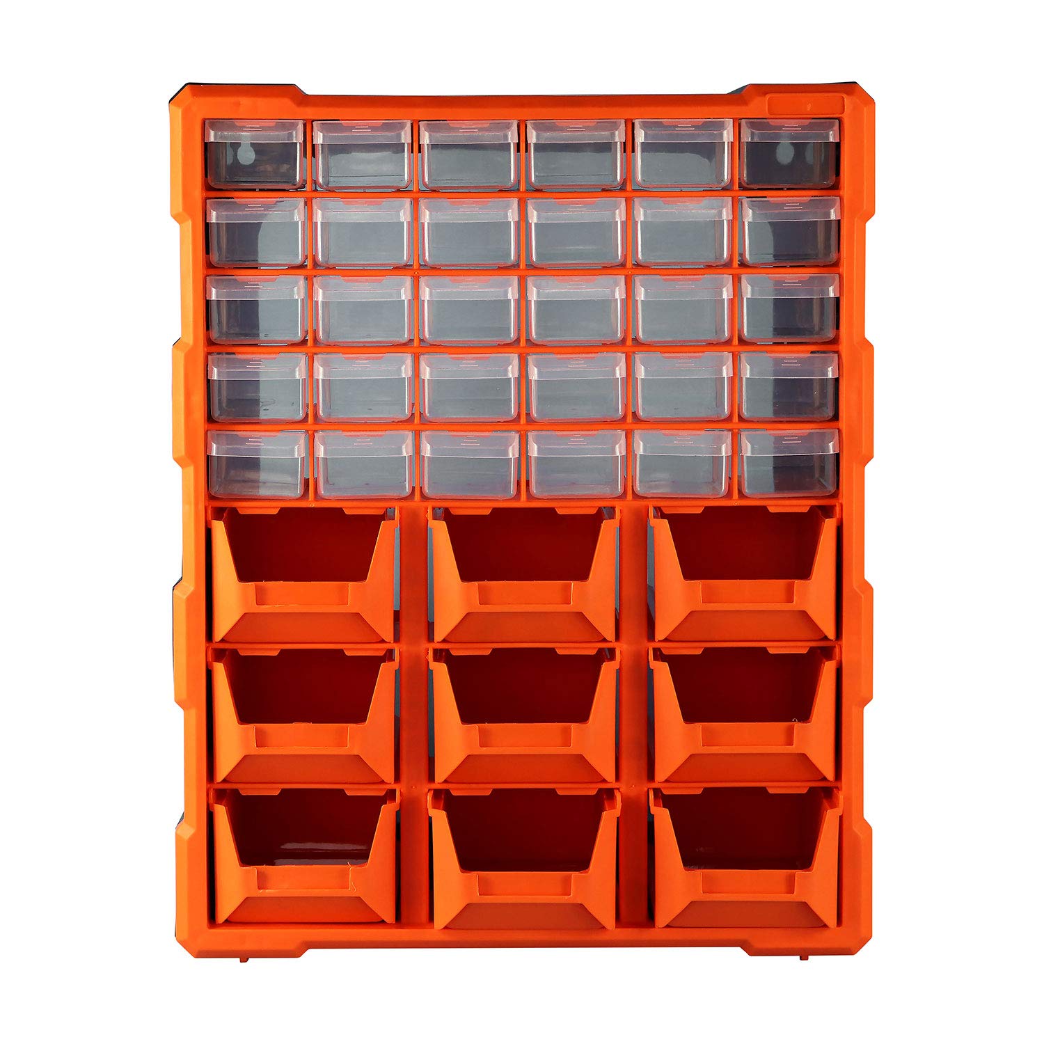 Bond Hardware 39 Drawer Organiser for DIY Tool Bits Plastic Storage Units - Workshop Screws and Small Parts Cabinet or Office Stationary Craft Box Black/Orange
