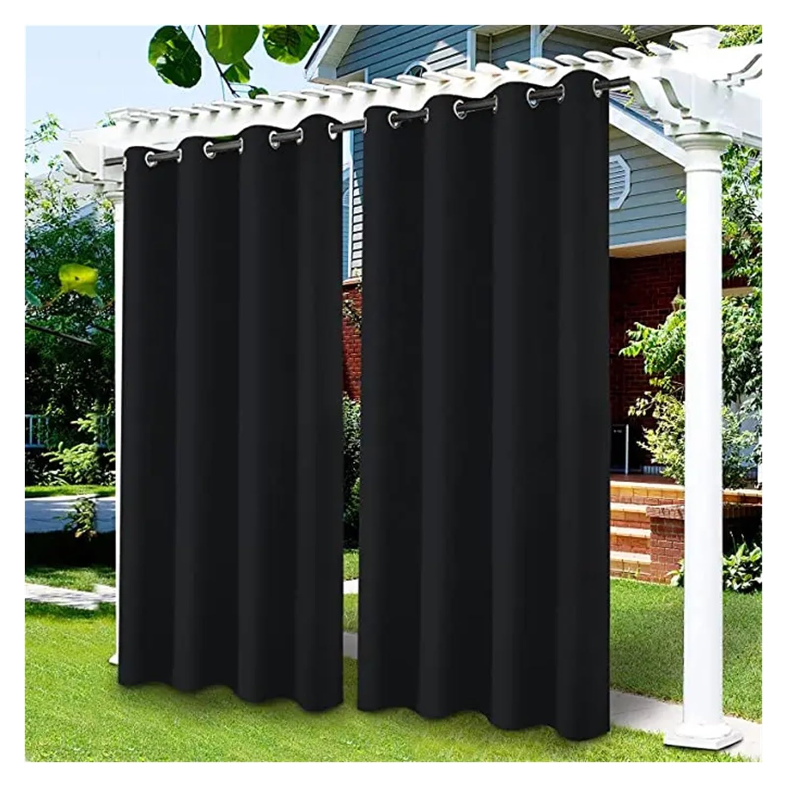 Zymjzbetic Pergola Curtain Outdoor Curtains Waterproof Garden Exterior Curtain Sunlight Blackout For Patio Porch Pergola Covered Terrace Gazebo(Black,2PCS_W52XH84IN-132X213CM)