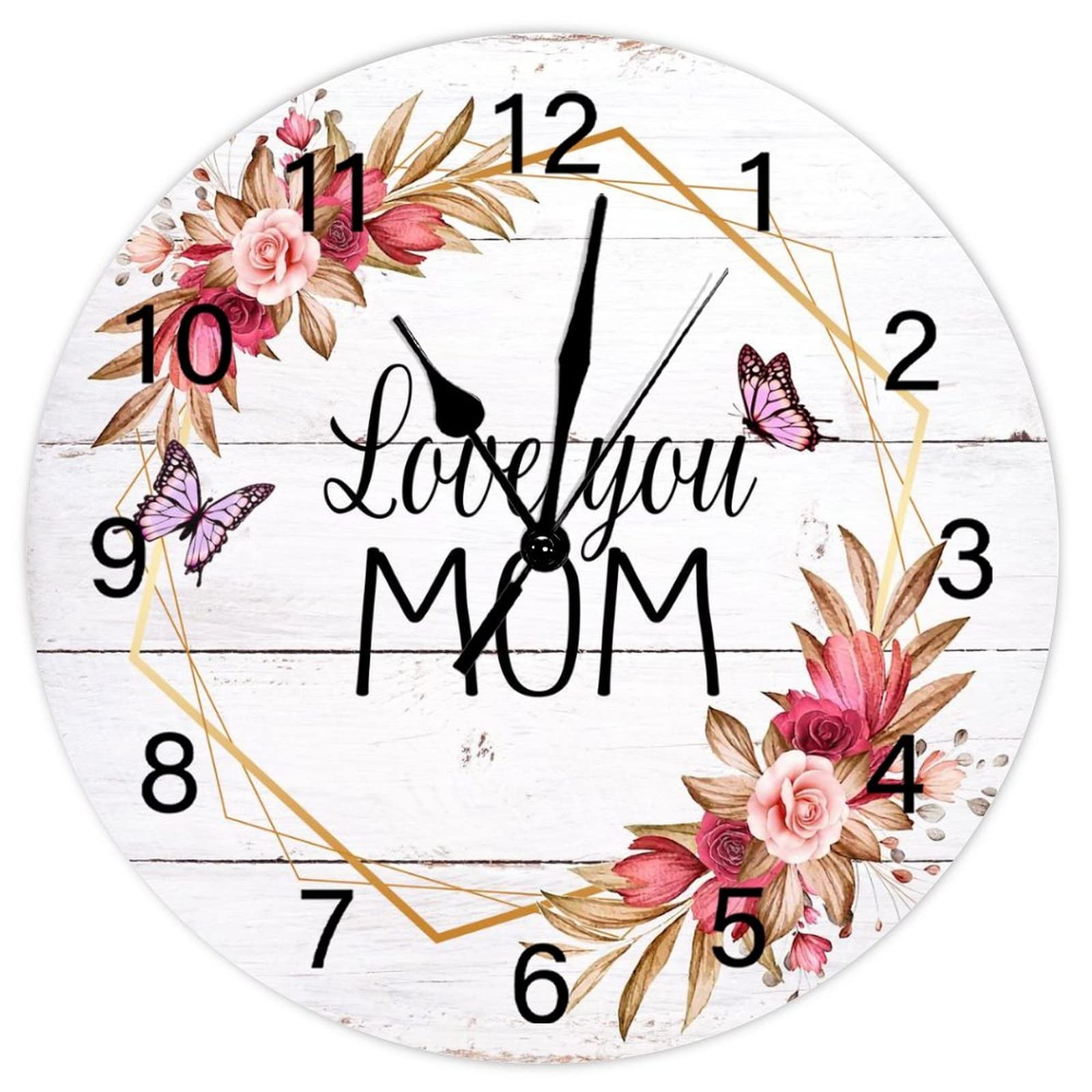 Horloge murale en bois silencieuse vintage 38 cm pour cuisine rustique et salon