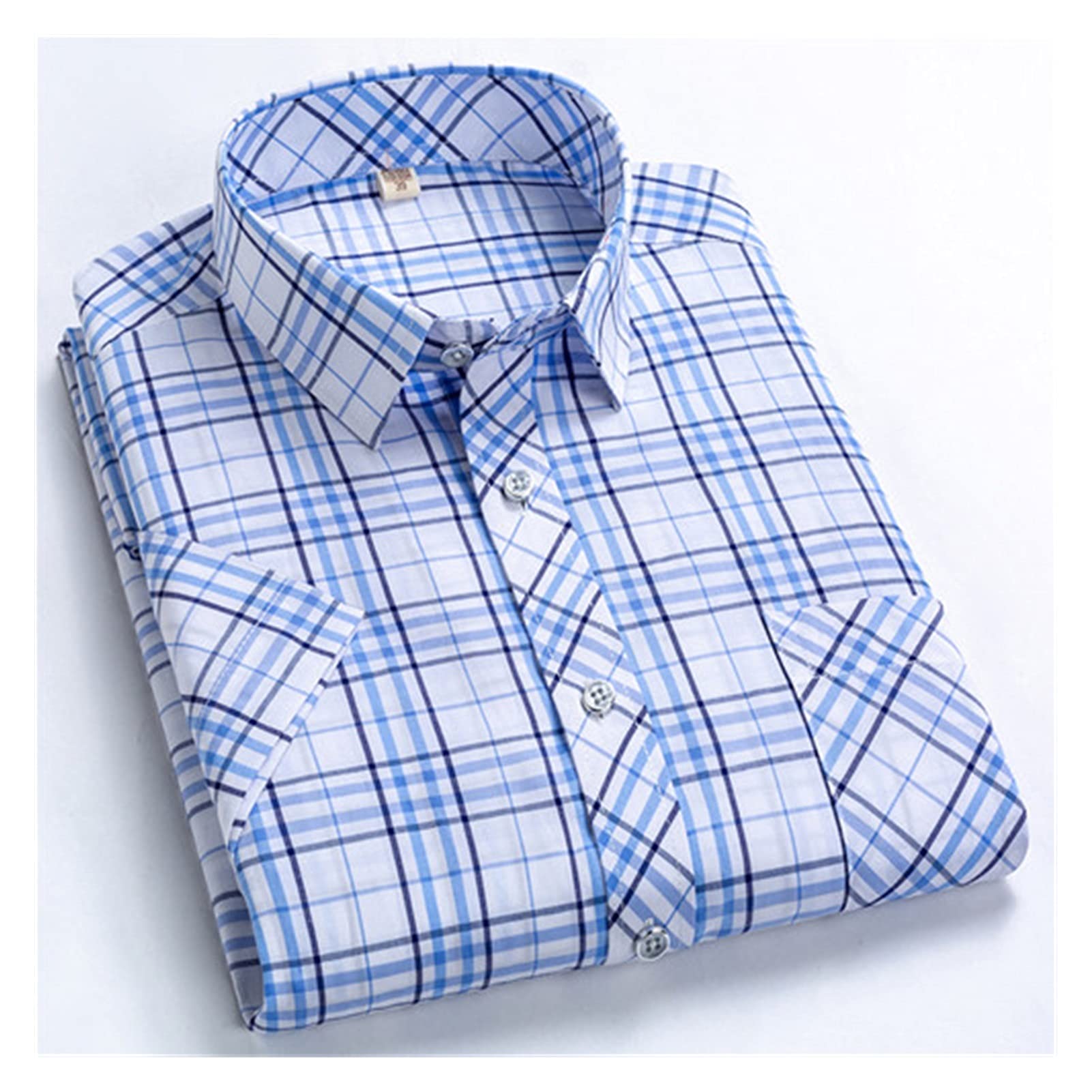 Homeilteds Camisas a Cuadros para Hombres de Manga Corta de Manga Corta de Ocio, Camisa de Tela Escocesa, Collar Cuadrada, Tops Masculinos Suaves con Bolsillo Delantero Casual